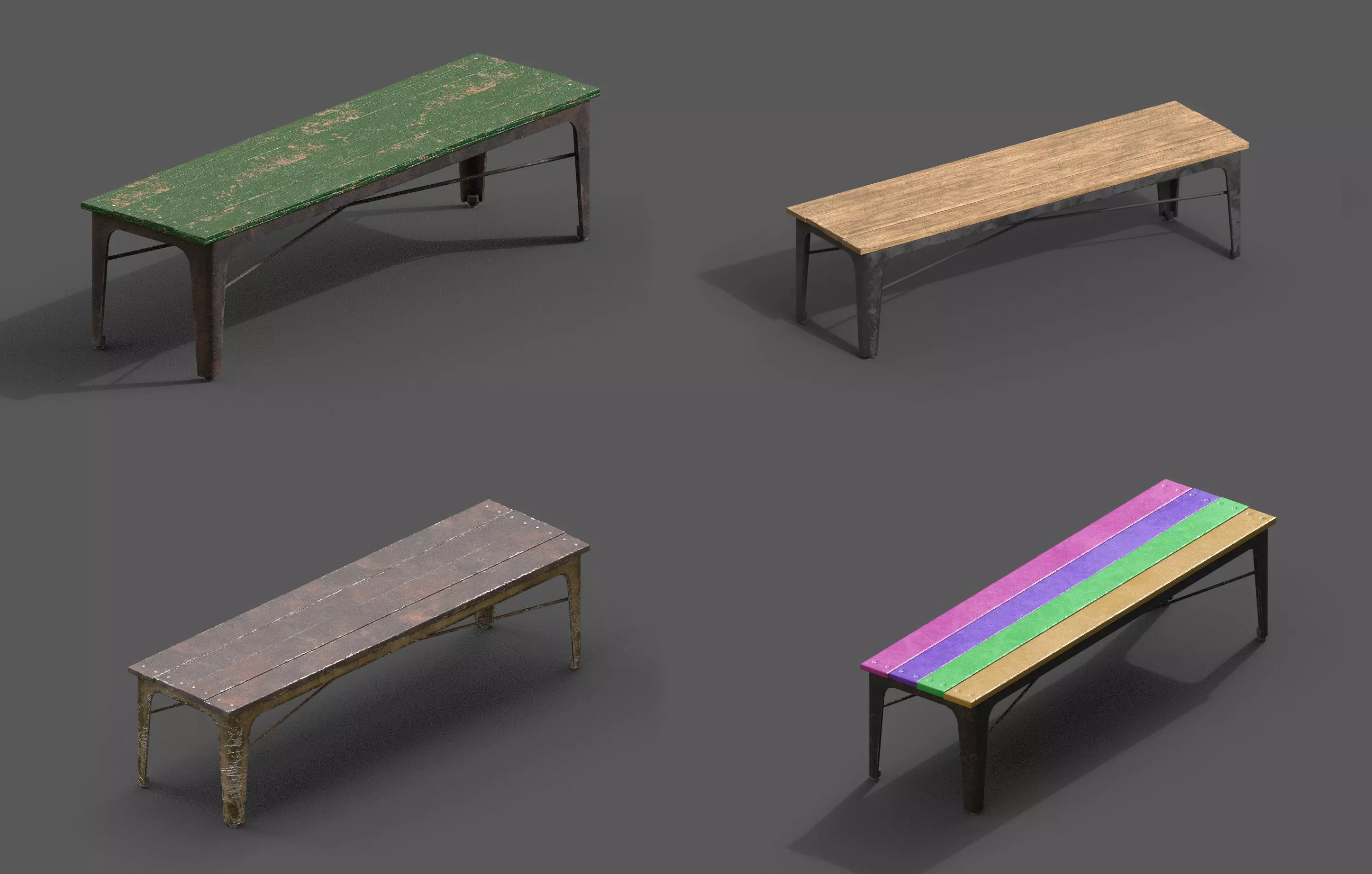 Old Street Bench Low-poly 3D model