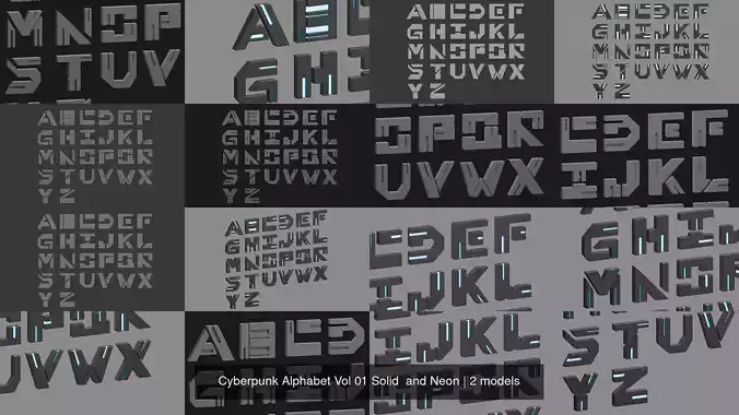 Cyberpunk Alphabet Vol 01 Solid  and Neon 3D Model Collection