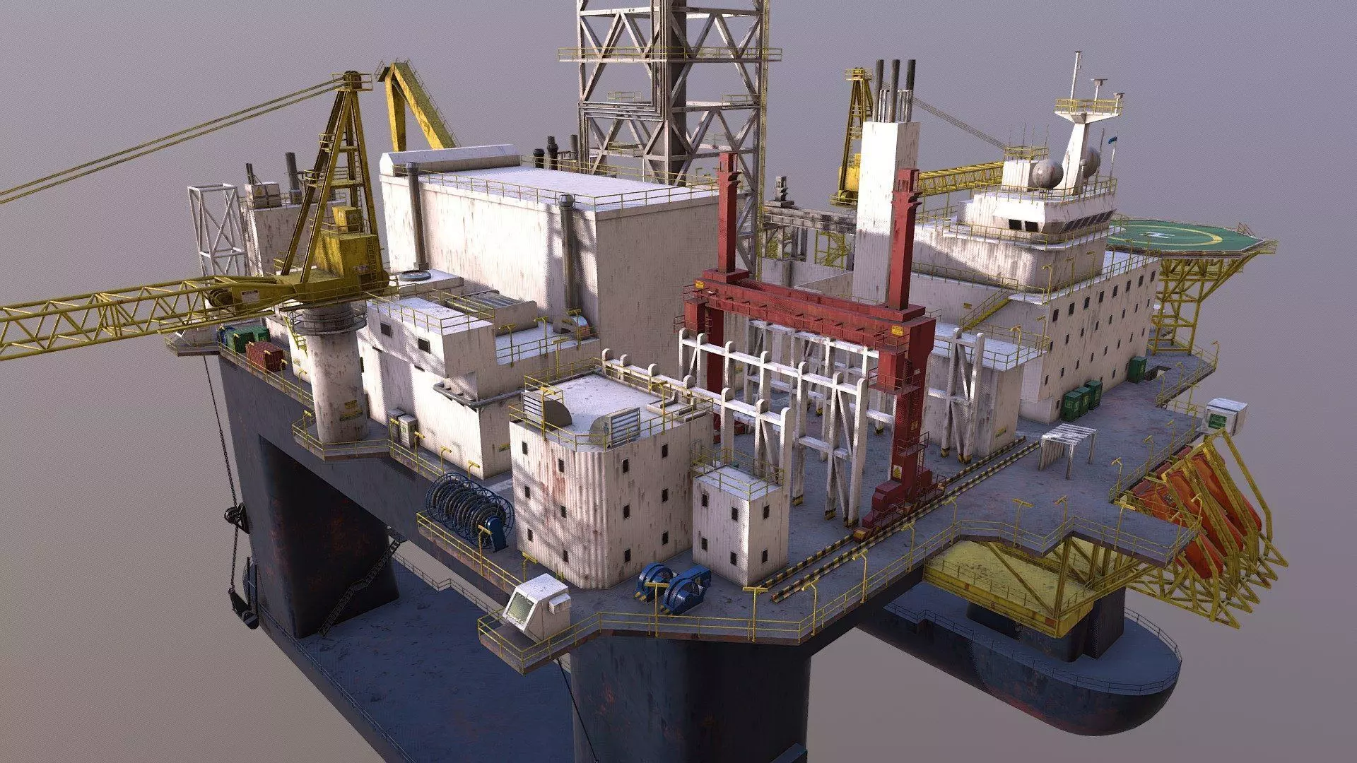 Industrial building platform crane oil well platform Low-poly 3D model_0