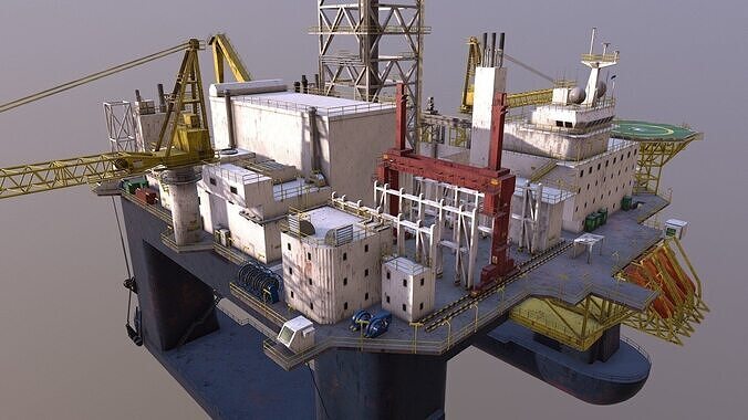 Industrial building platform crane oil well platform Low-poly 3D model