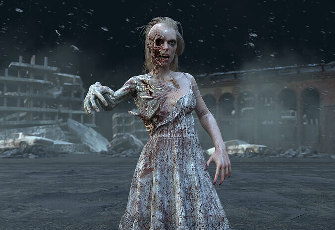 Zombie Girl dead Low-poly 3D model
