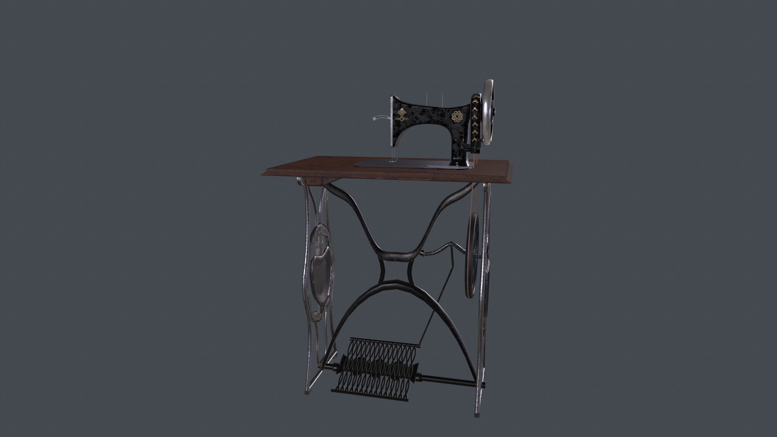 3d singer treadle machine sewing machine Low-poly 3D model_1