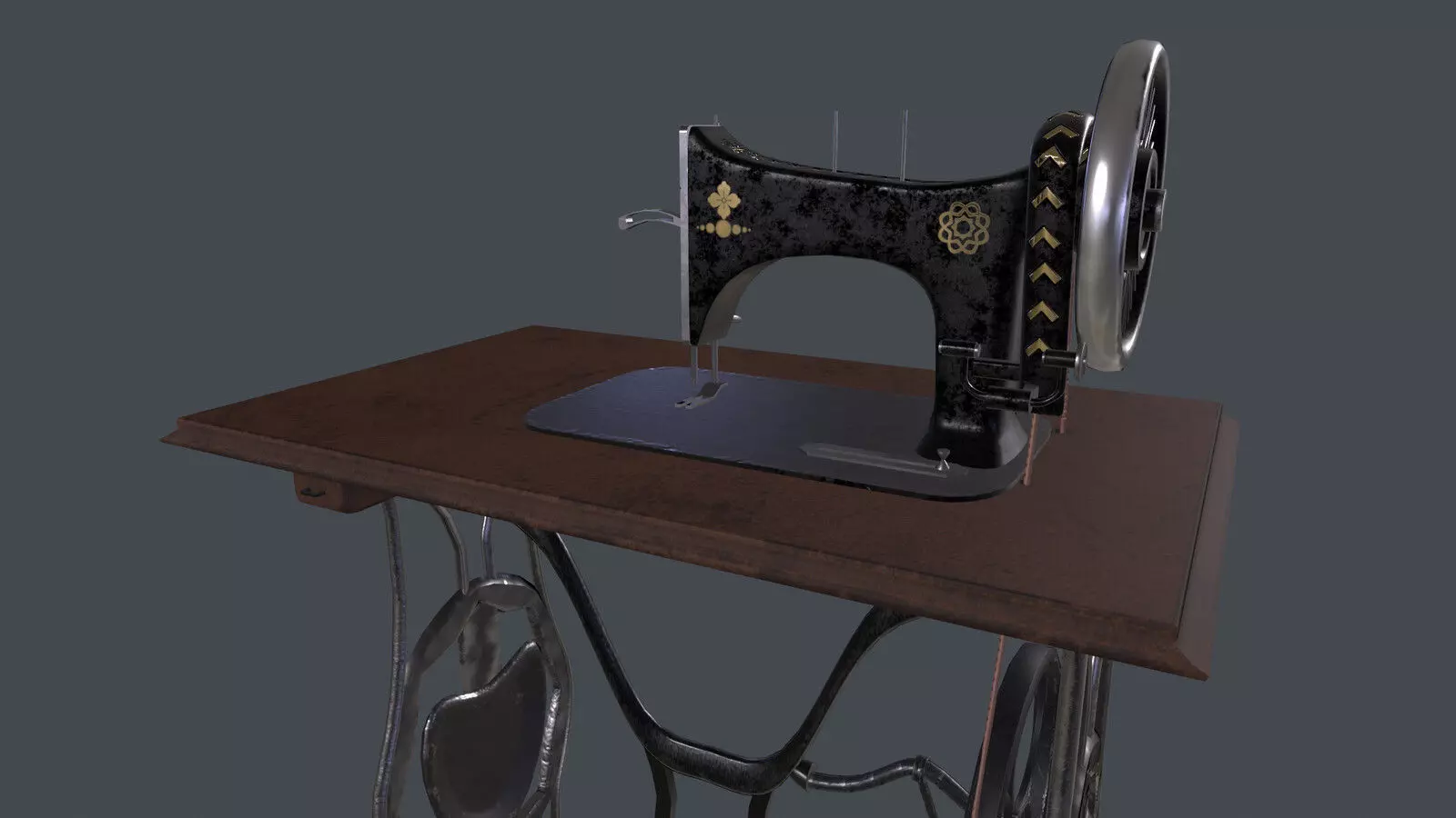 3d singer treadle machine sewing machine Low-poly 3D model_0