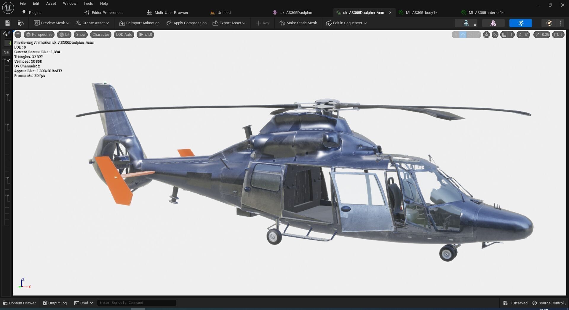 Rigged AS365 Daulphin Low-poly 3D model_3