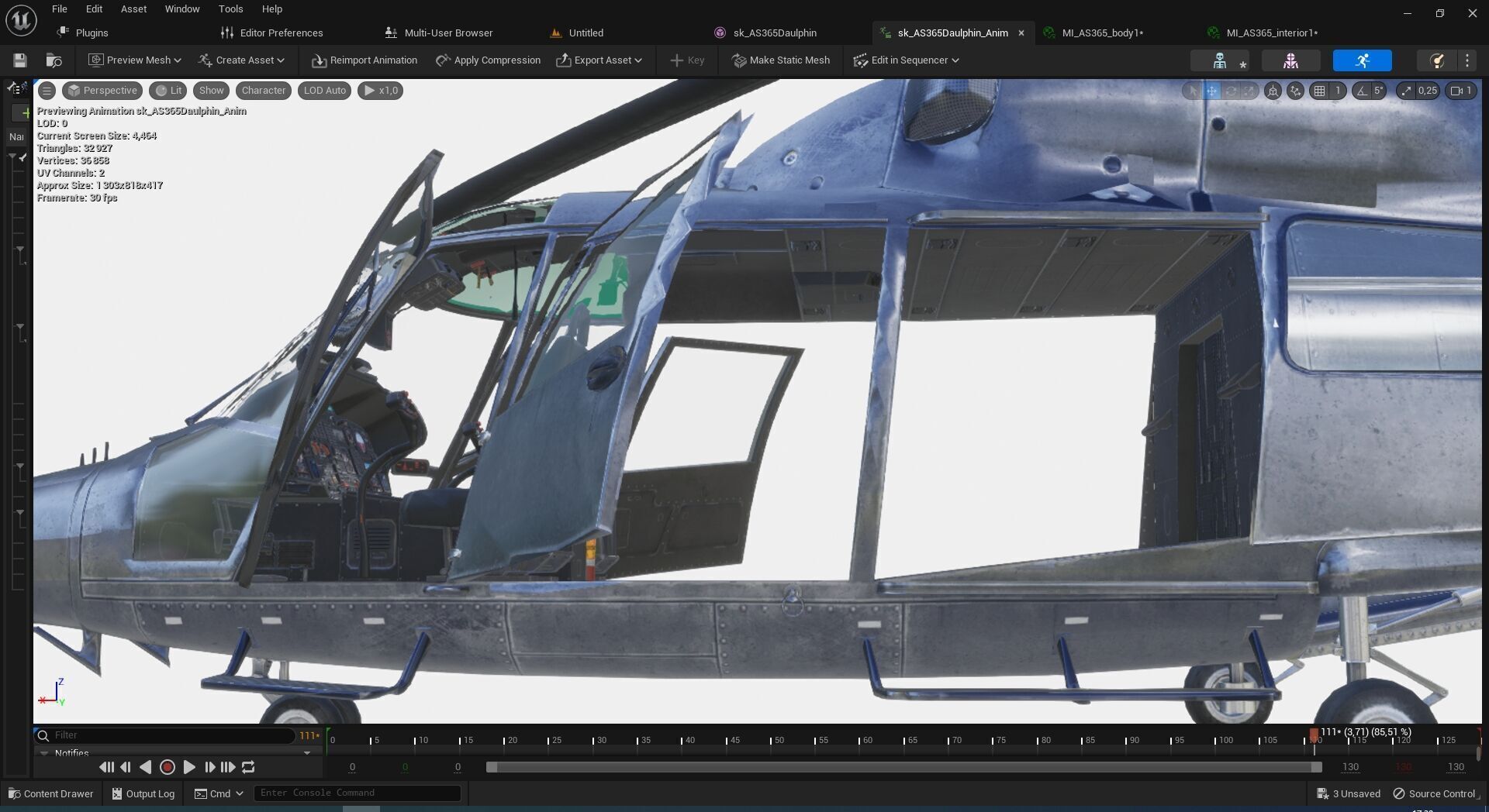 Rigged AS365 Daulphin Low-poly 3D model_9