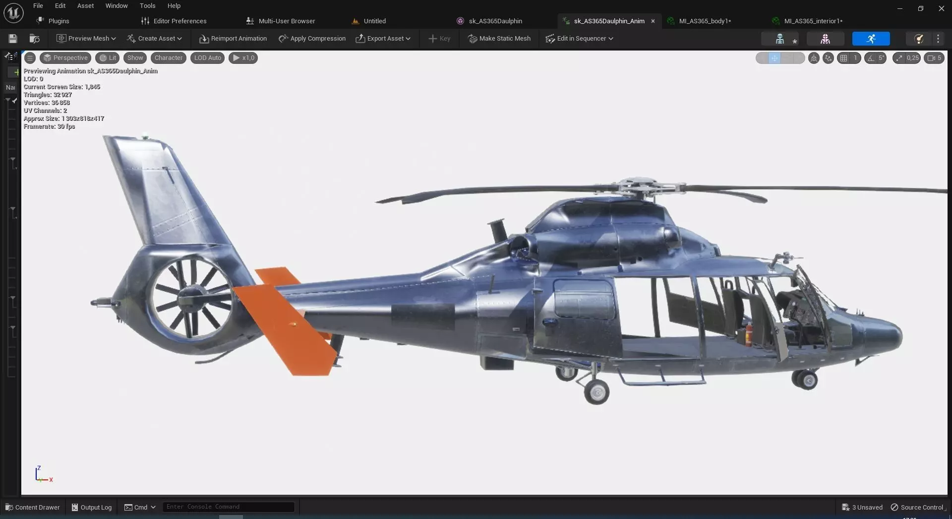 Rigged AS365 Daulphin Low-poly 3D model_0