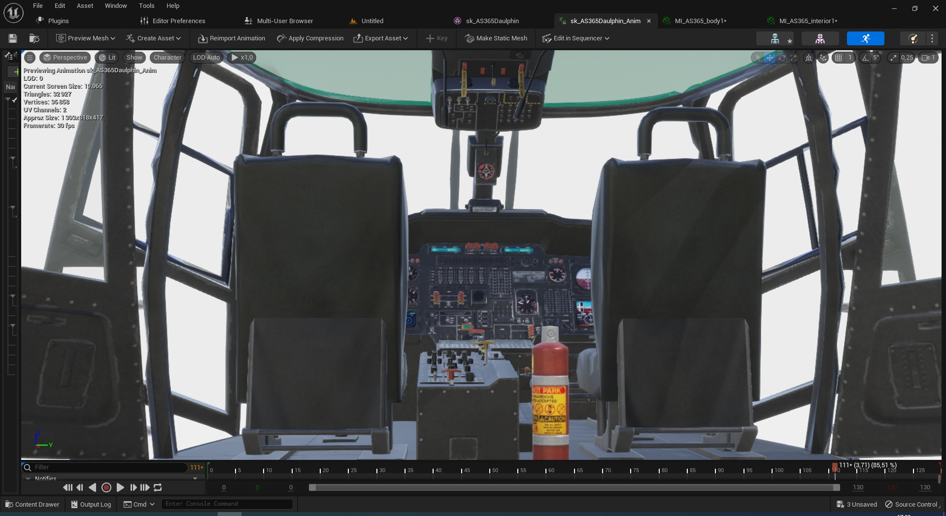 Rigged AS365 Daulphin Low-poly 3D model_10