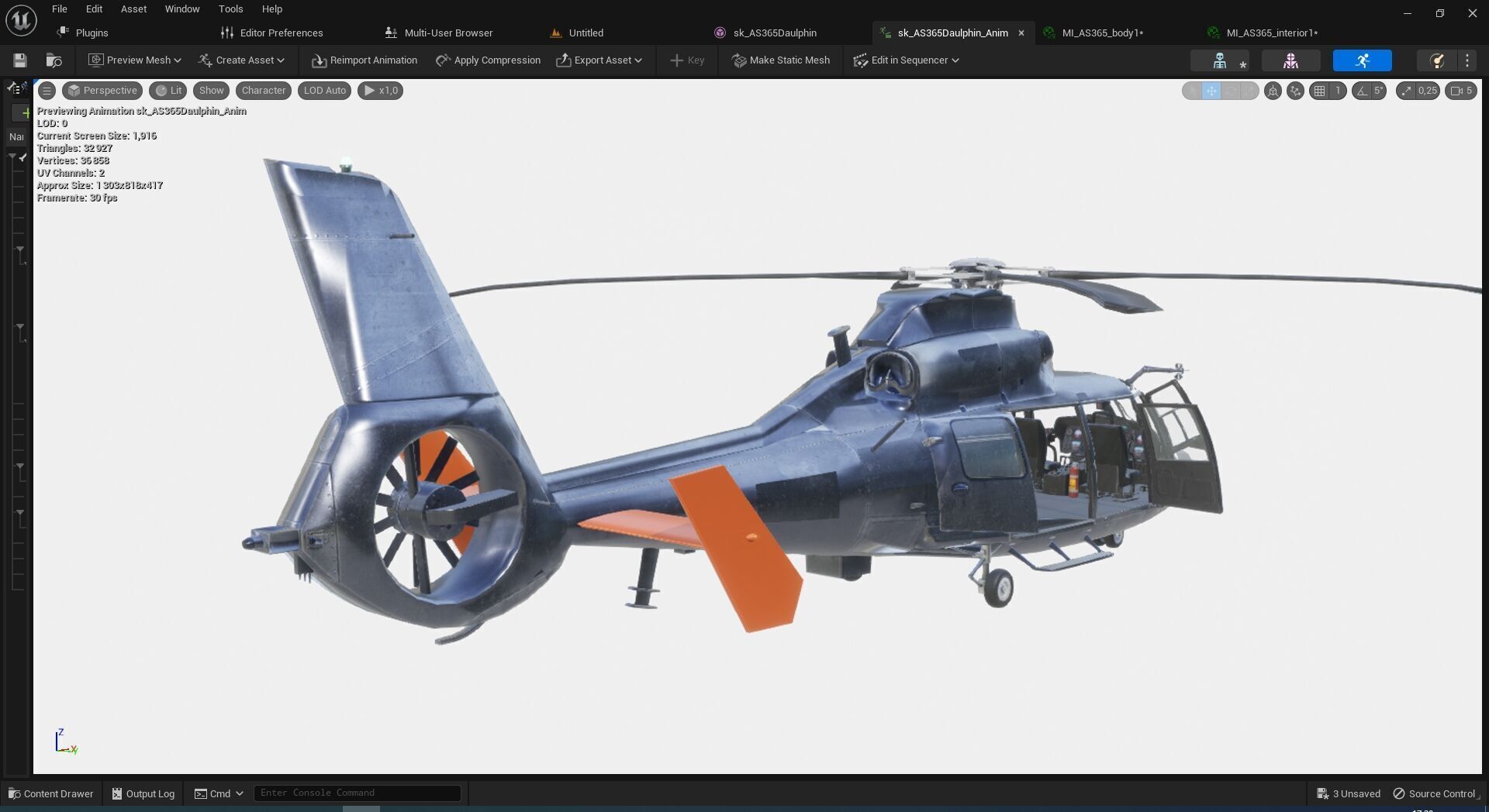 Rigged AS365 Daulphin Low-poly 3D model_4