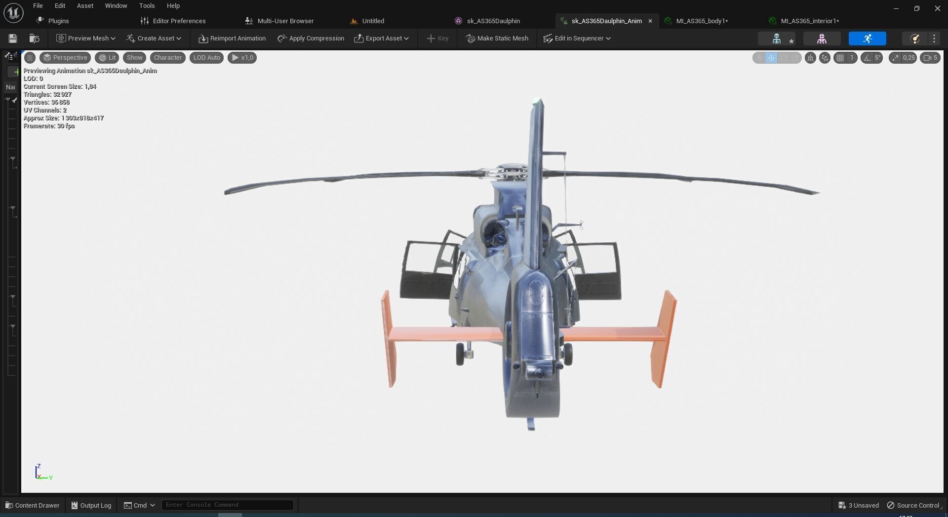 Rigged AS365 Daulphin Low-poly 3D model_5