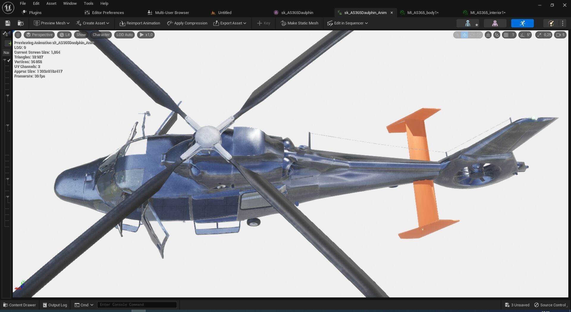 Rigged AS365 Daulphin Low-poly 3D model_6