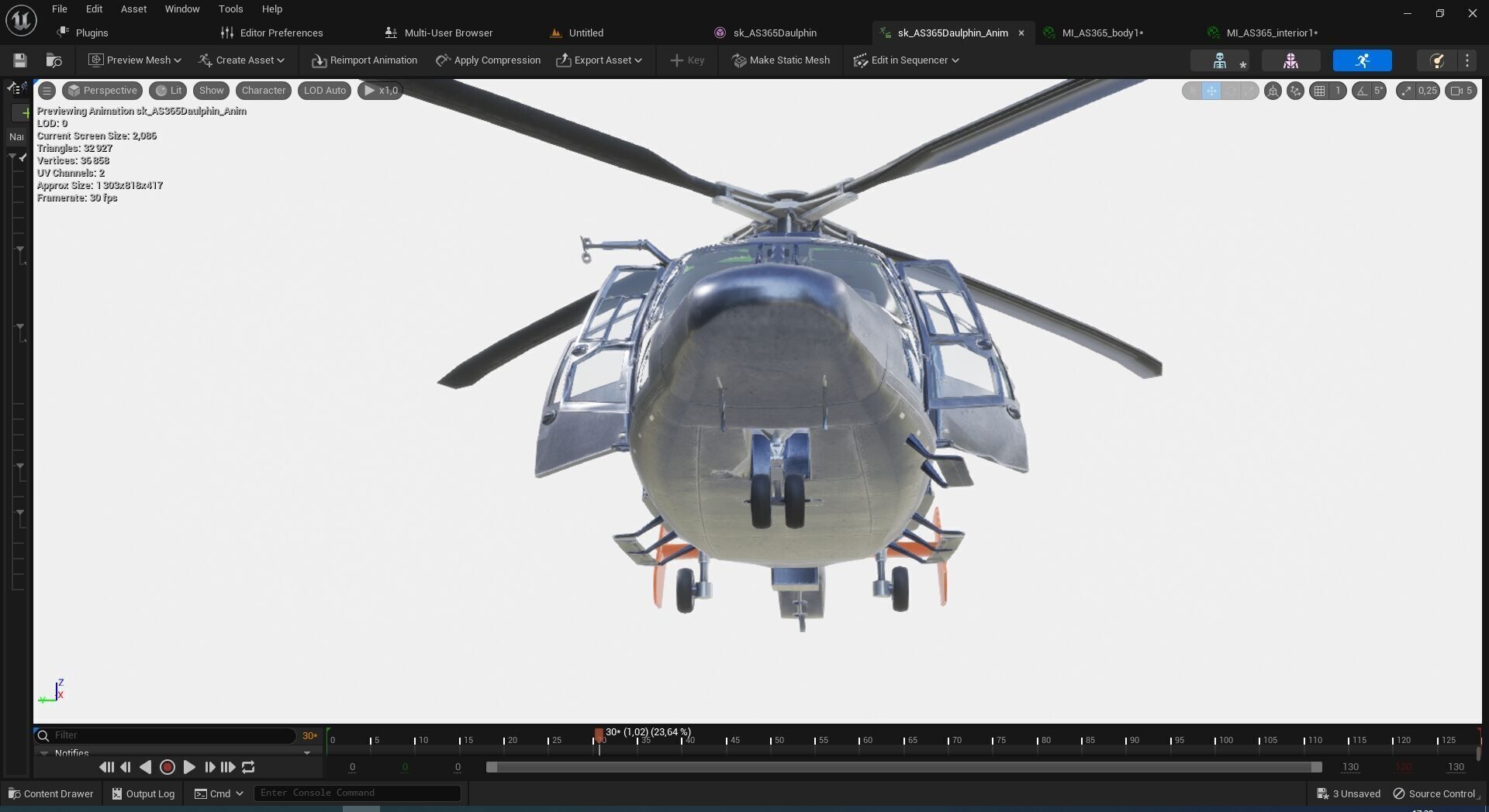 Rigged AS365 Daulphin Low-poly 3D model_8