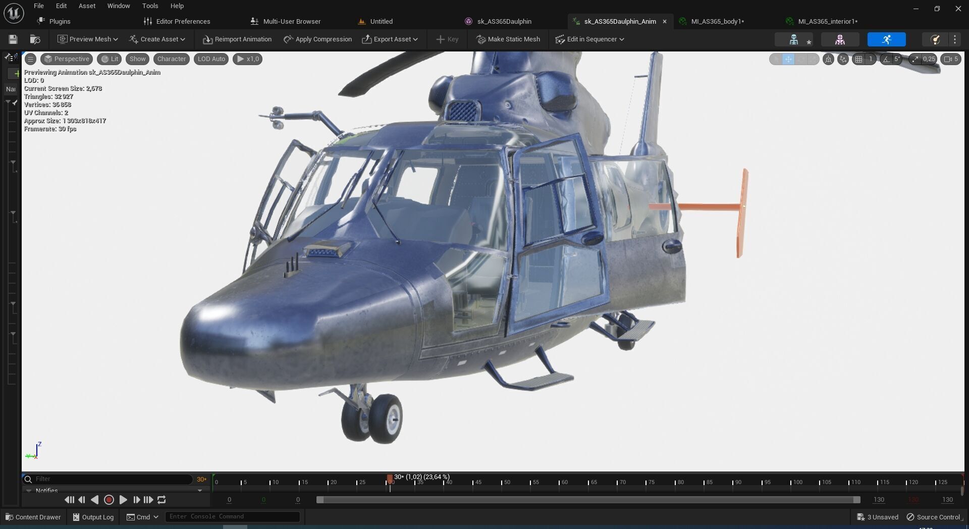 Rigged AS365 Daulphin Low-poly 3D model_7