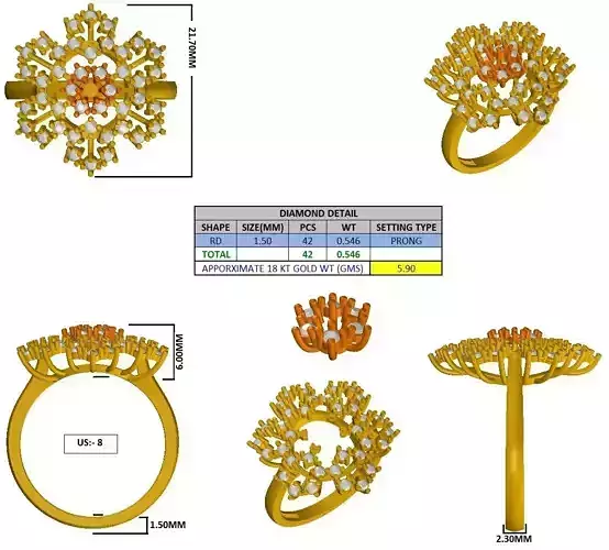 flower motif ring stl for sale rg sz 8