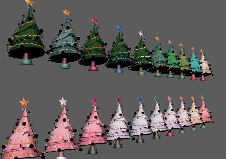 20 stylized color variations  christmas trees Low-poly 3D model_1