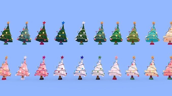 20 stylized color variations  christmas trees Low-poly 3D model