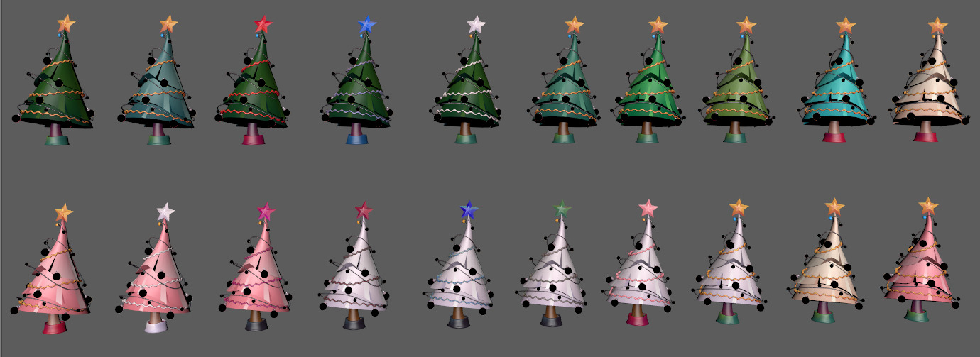 20 stylized color variations  christmas trees Low-poly 3D model_2