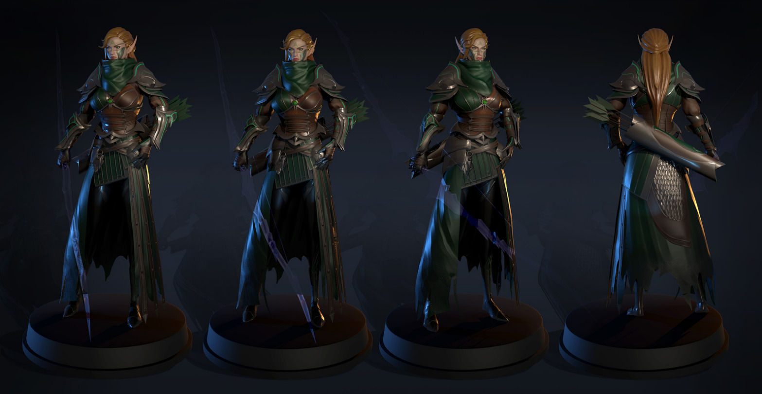 Jungle Ranger Archer Female Low-poly 3D model_4