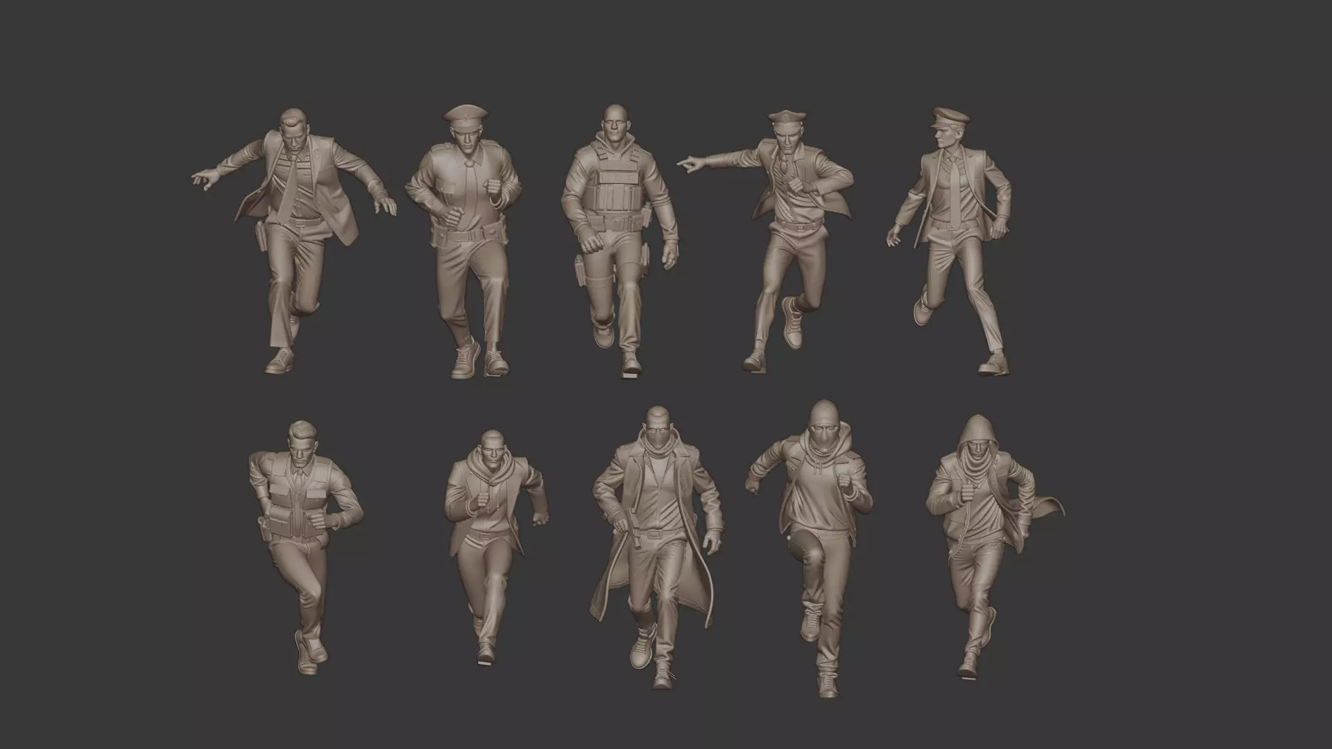 Police Cop and thief action figure diorama 3D print model