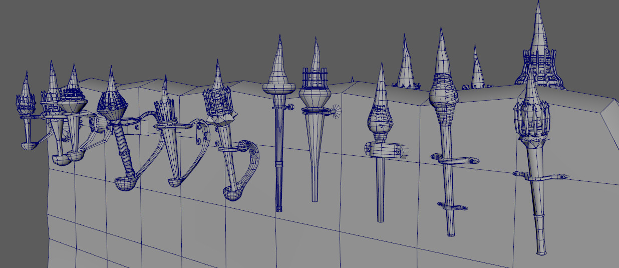 25 pack burning wall torches Low-poly 3D model_1