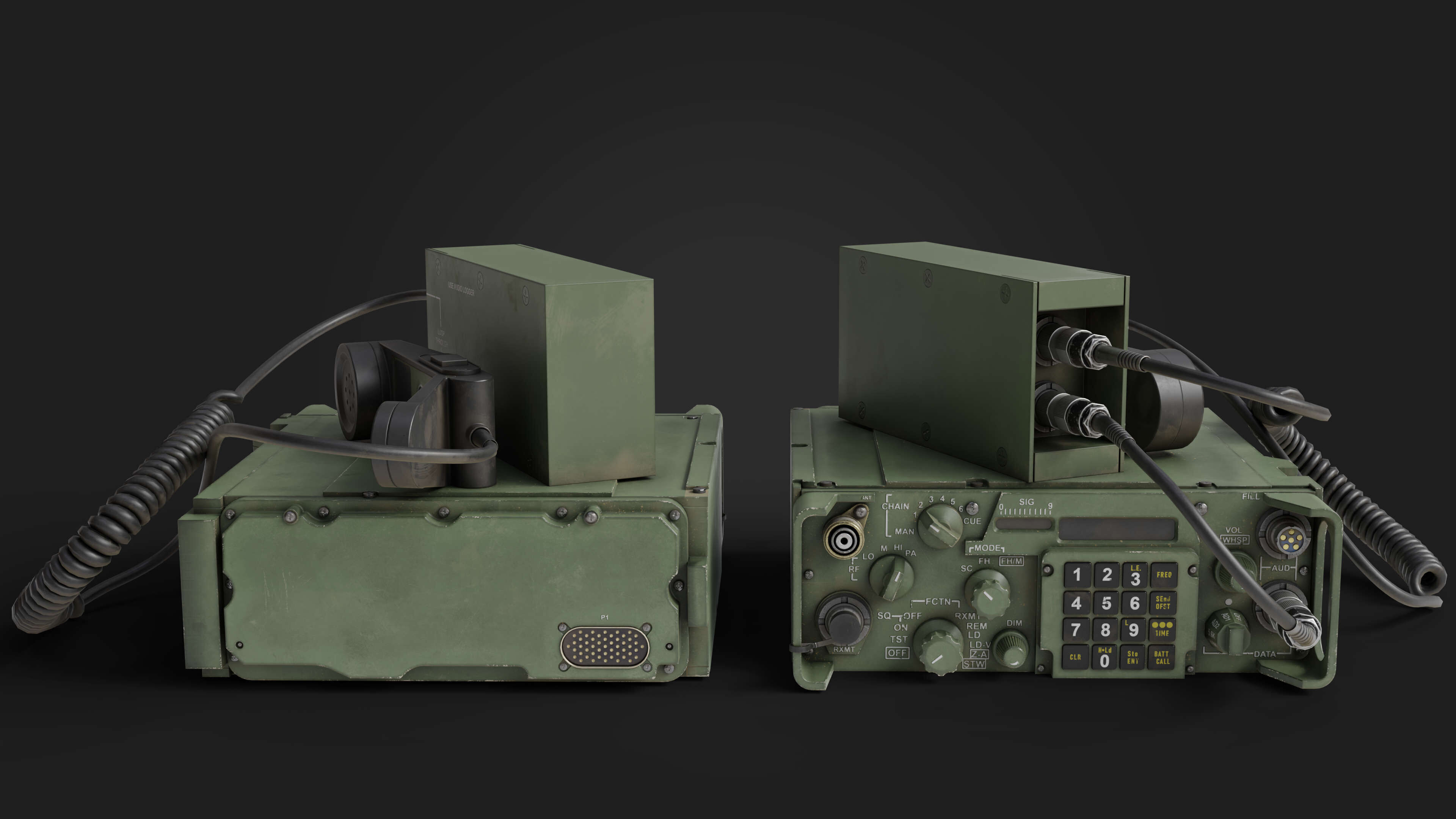 Military Radio with Audio Logger and Handheld Speaker Low-poly 3D model_5