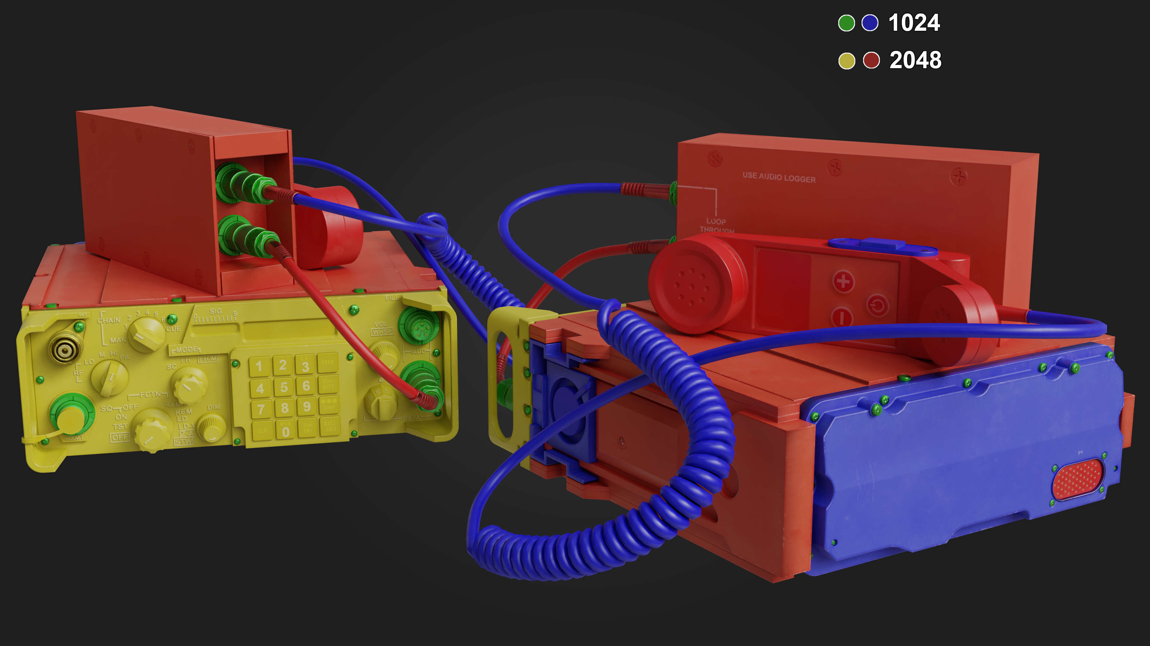 Military Radio with Audio Logger and Handheld Speaker Low-poly 3D model_8