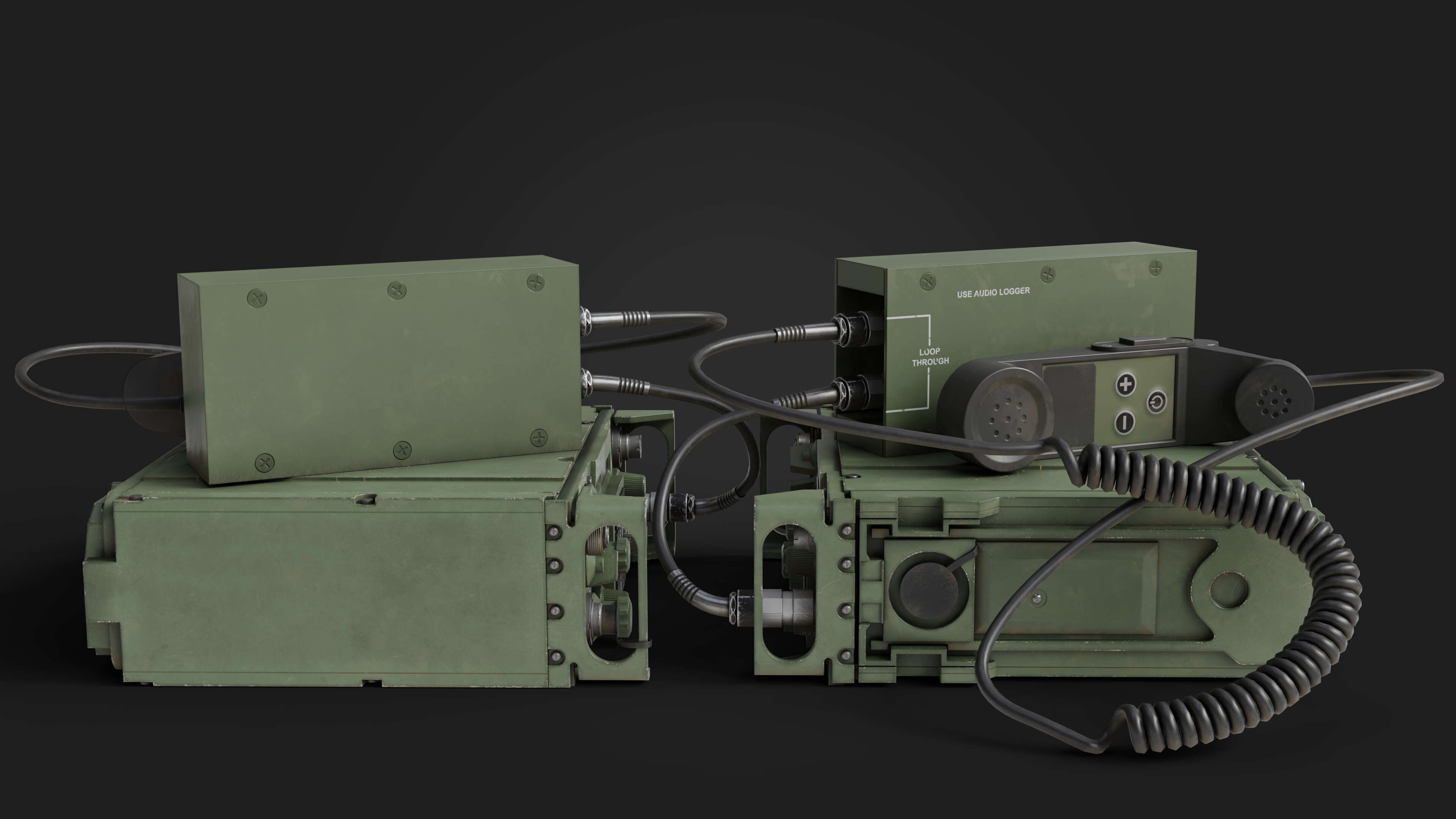 Military Radio with Audio Logger and Handheld Speaker Low-poly 3D model_6