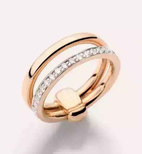 Pomellato Double Band Gold Ring with Diamond Pave 3D print model