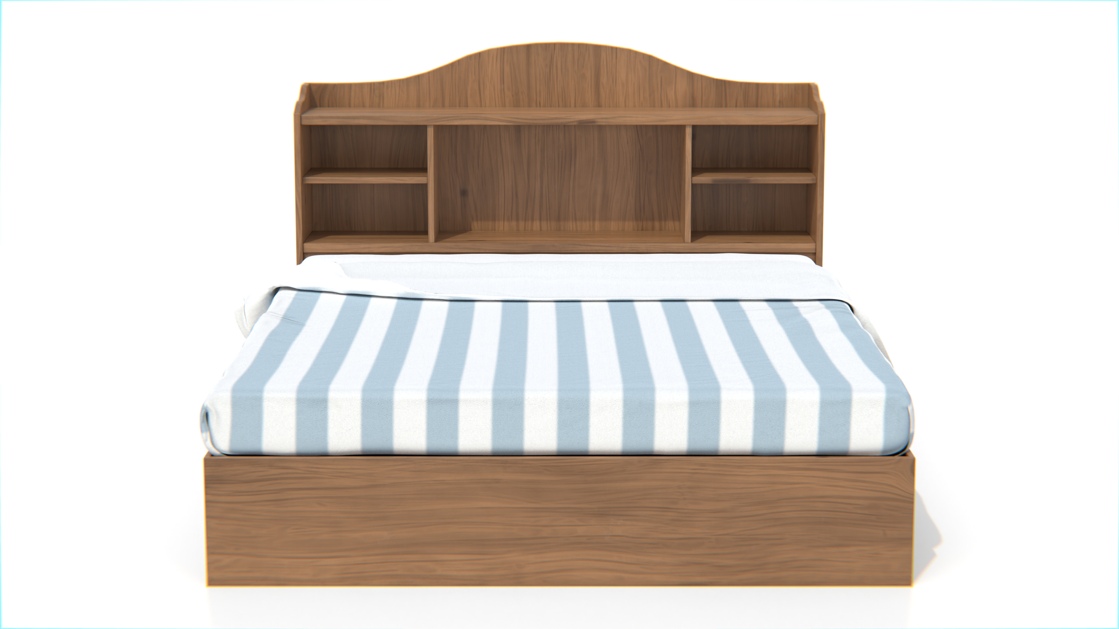 Wooden Bed with Bookshelf Headboard 3D model_1