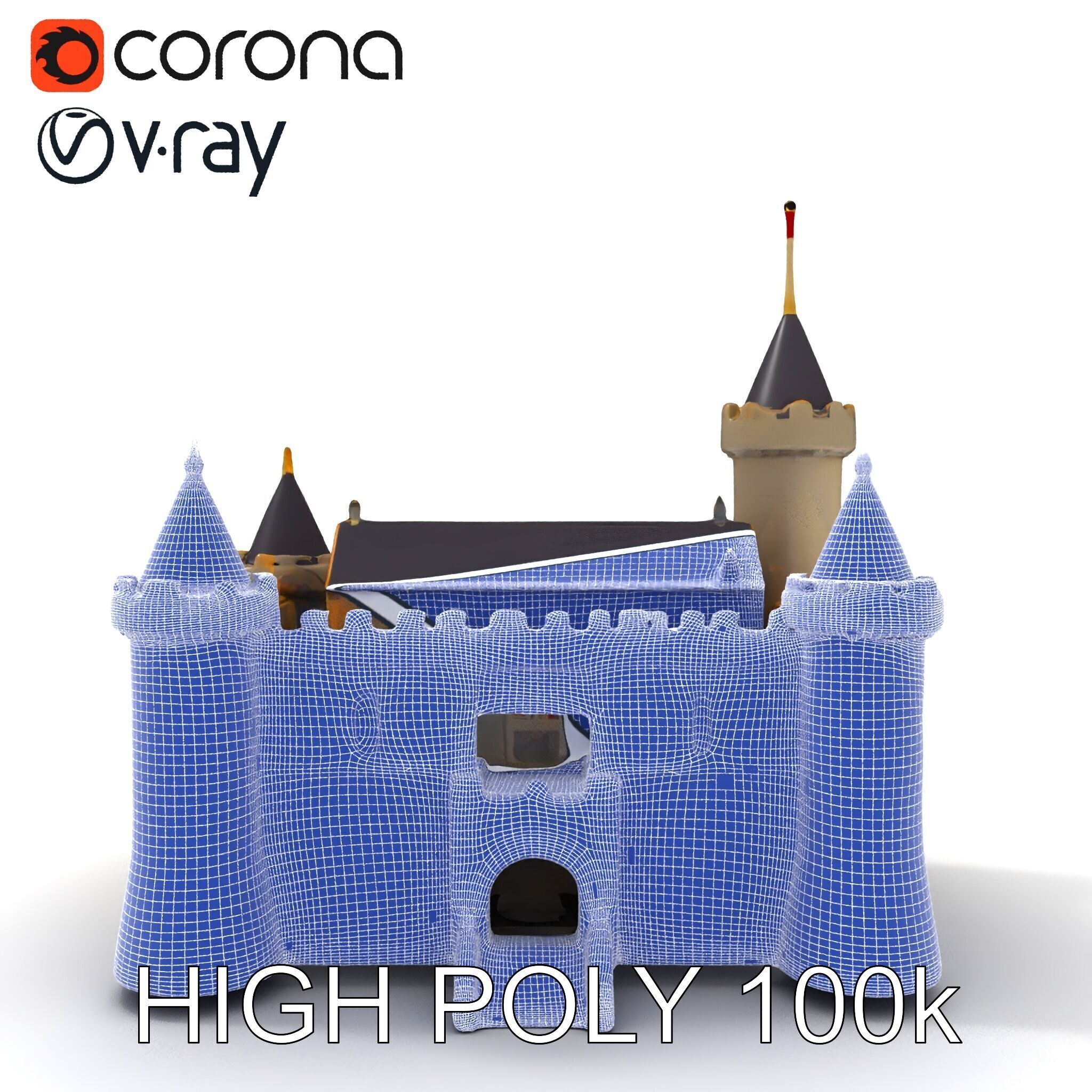 Medieval Castle Model Pack with Towers and Flags Low-poly 3D model_12