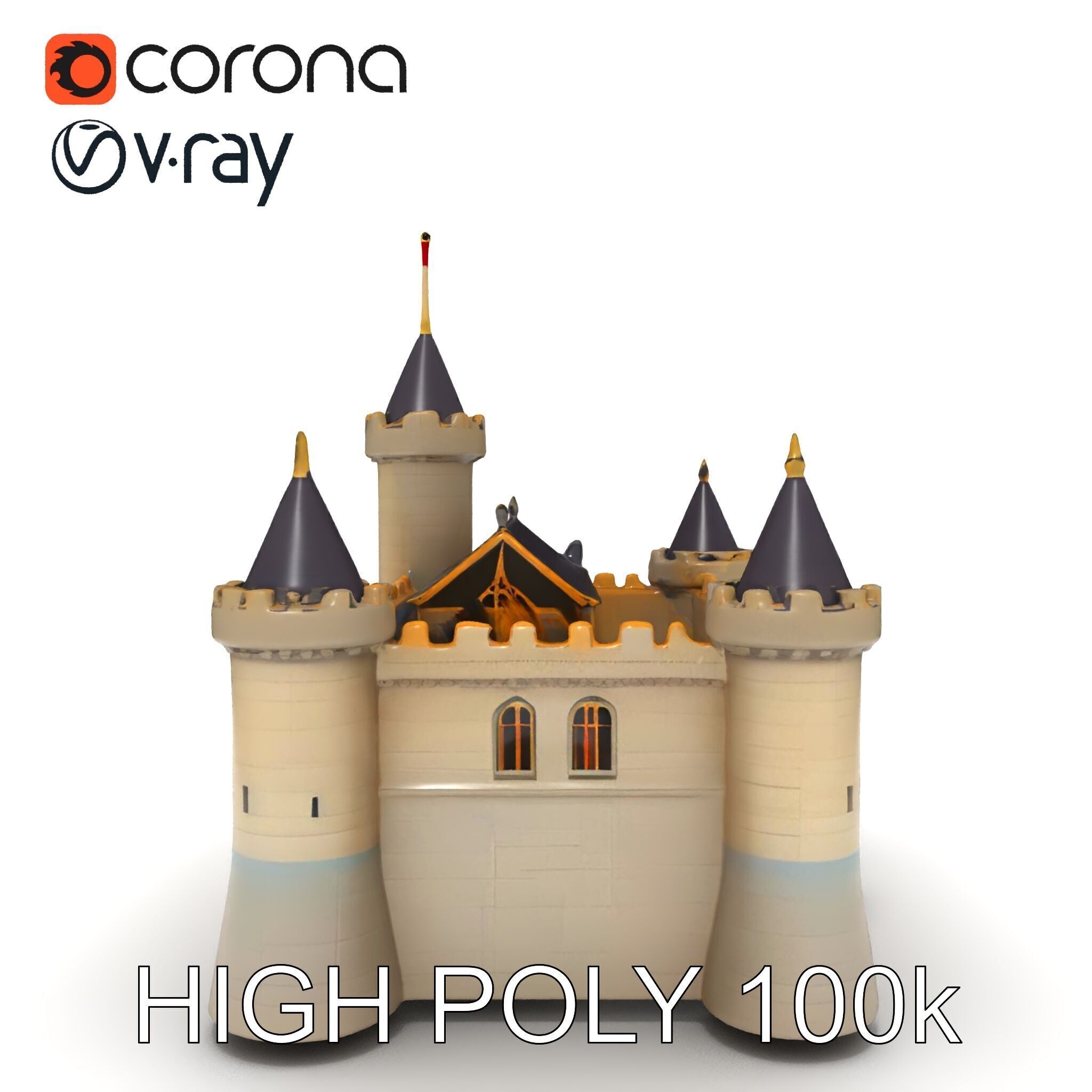 Medieval Castle Model Pack with Towers and Flags Low-poly 3D model_15