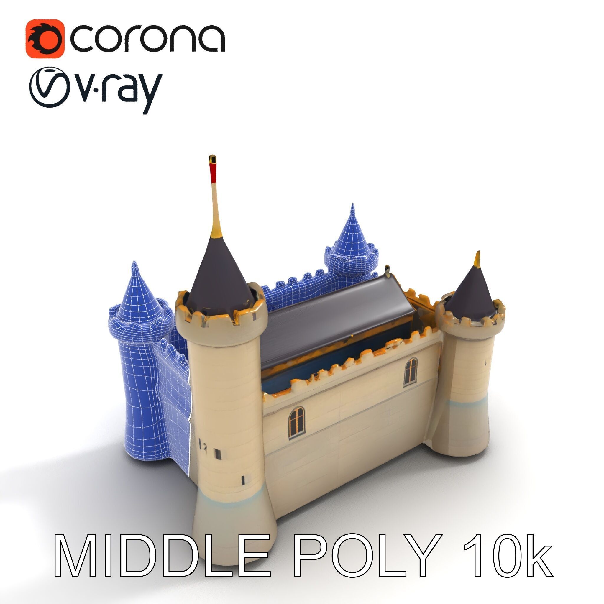 Medieval Castle Model Pack with Towers and Flags Low-poly 3D model_21