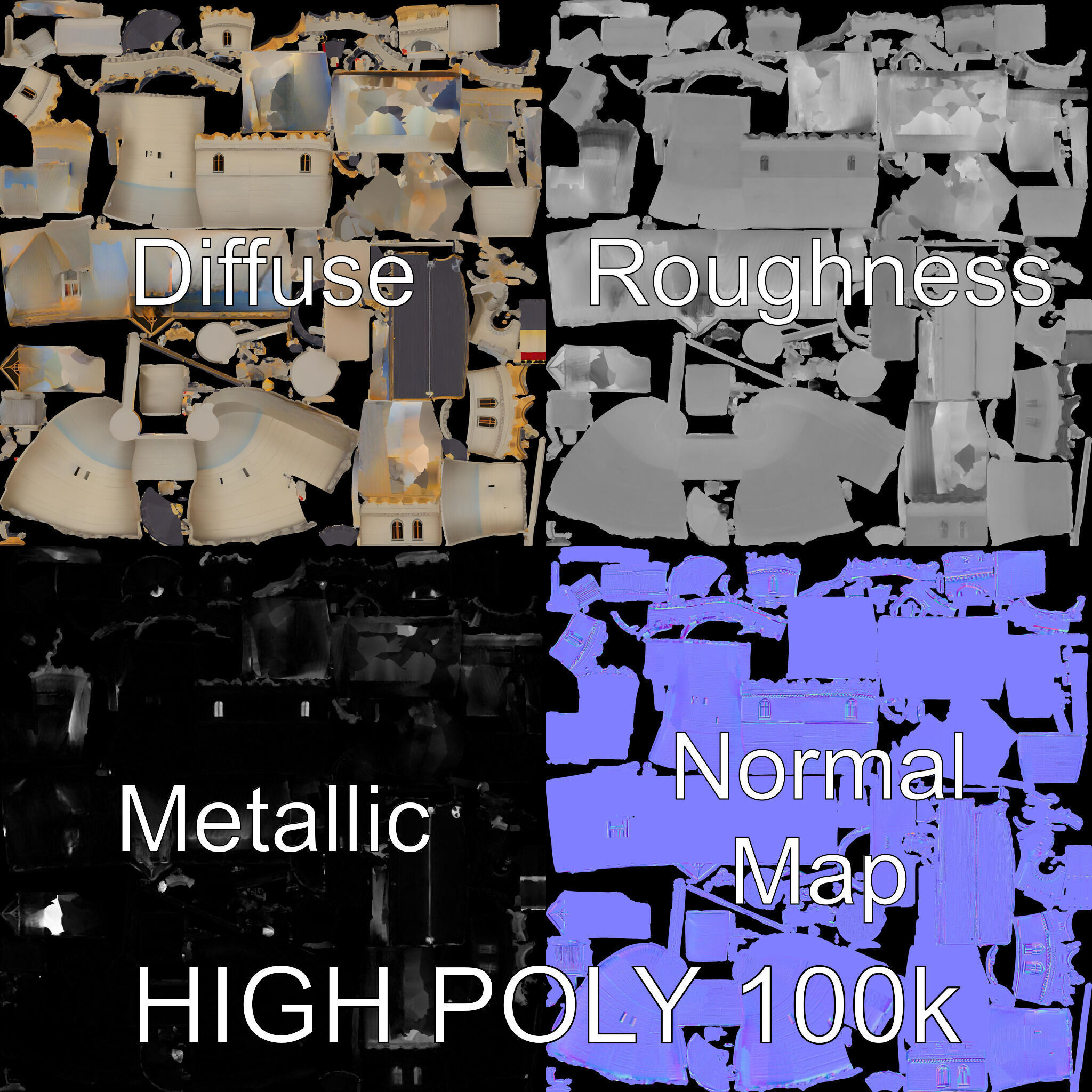 Medieval Castle Model Pack with Towers and Flags Low-poly 3D model_2