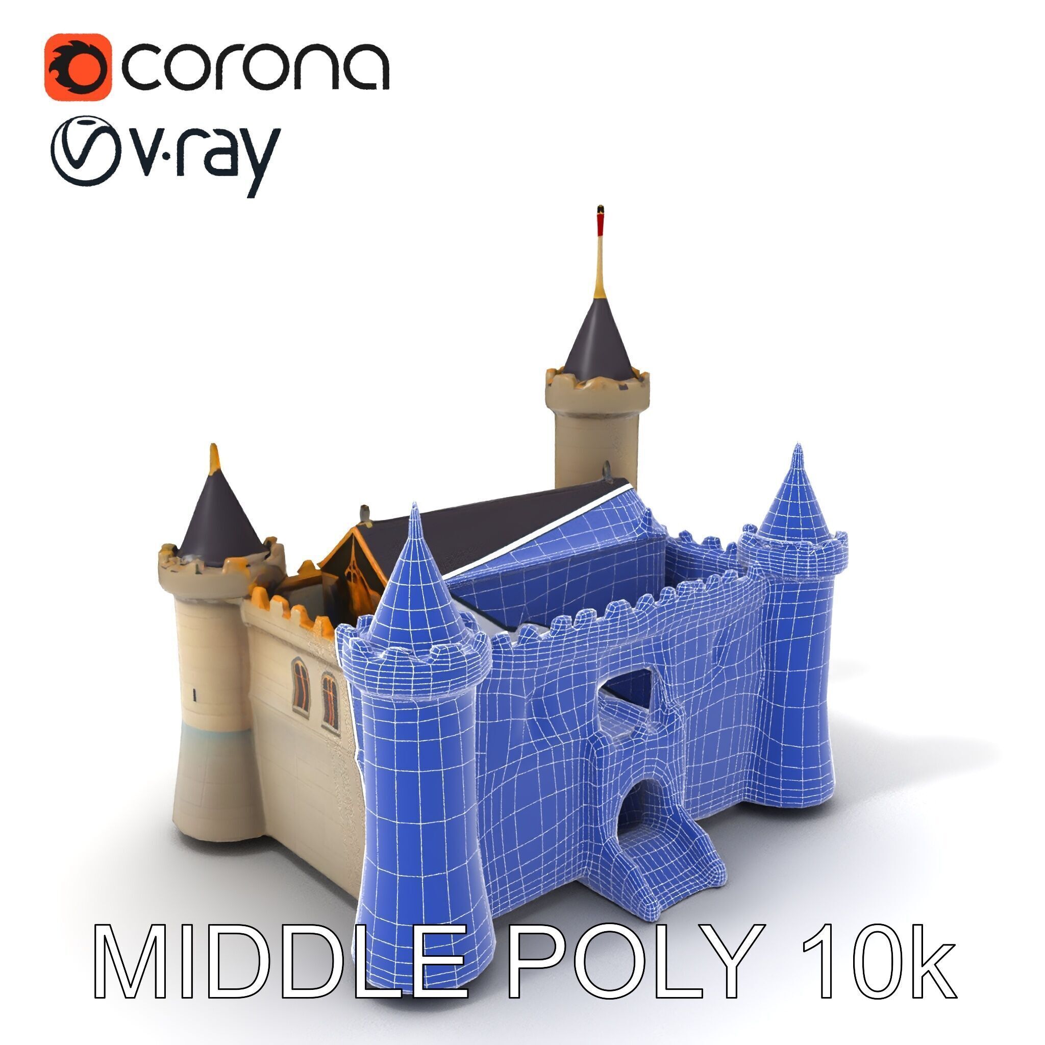 Medieval Castle Model Pack with Towers and Flags Low-poly 3D model_16