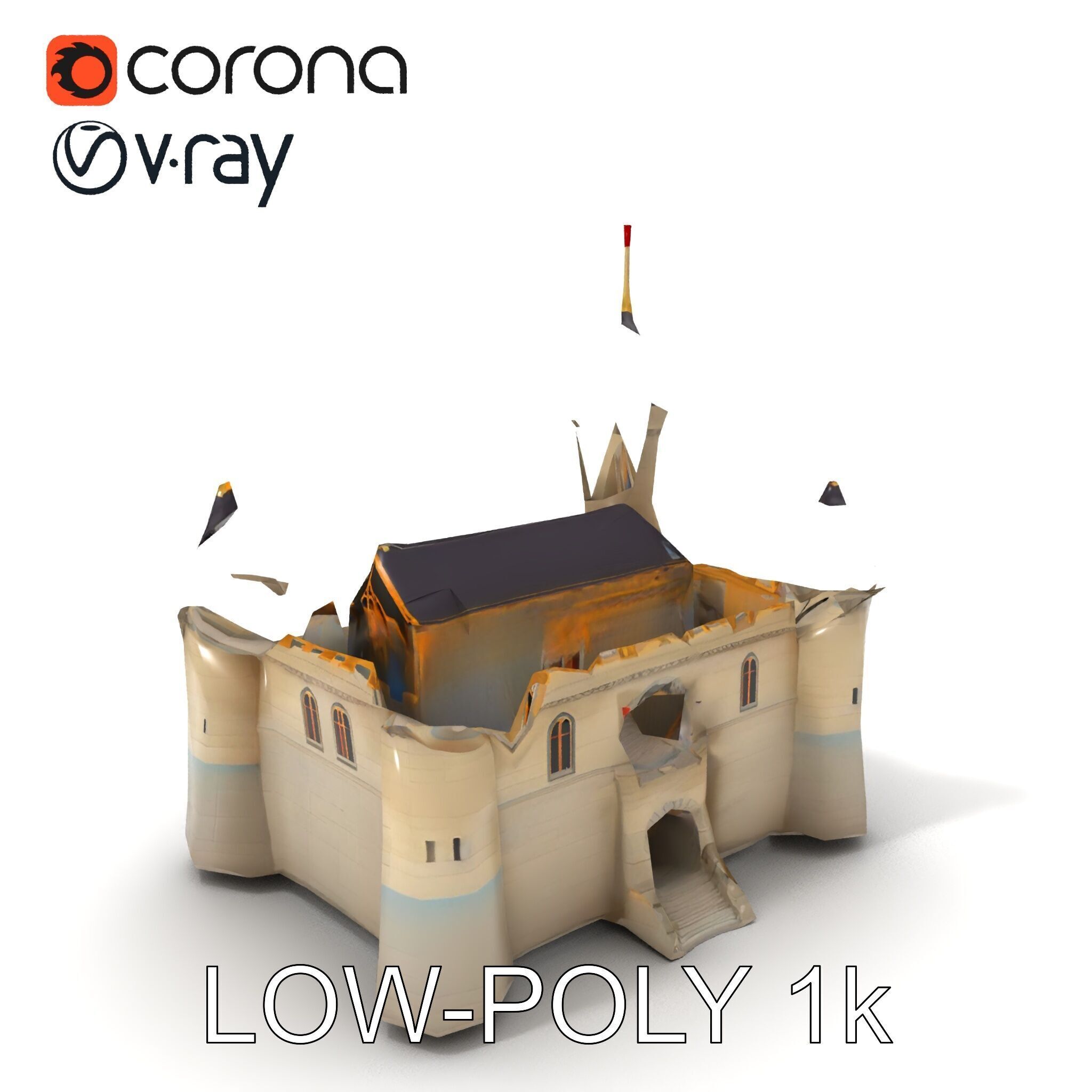 Medieval Castle Model Pack with Towers and Flags Low-poly 3D model_28