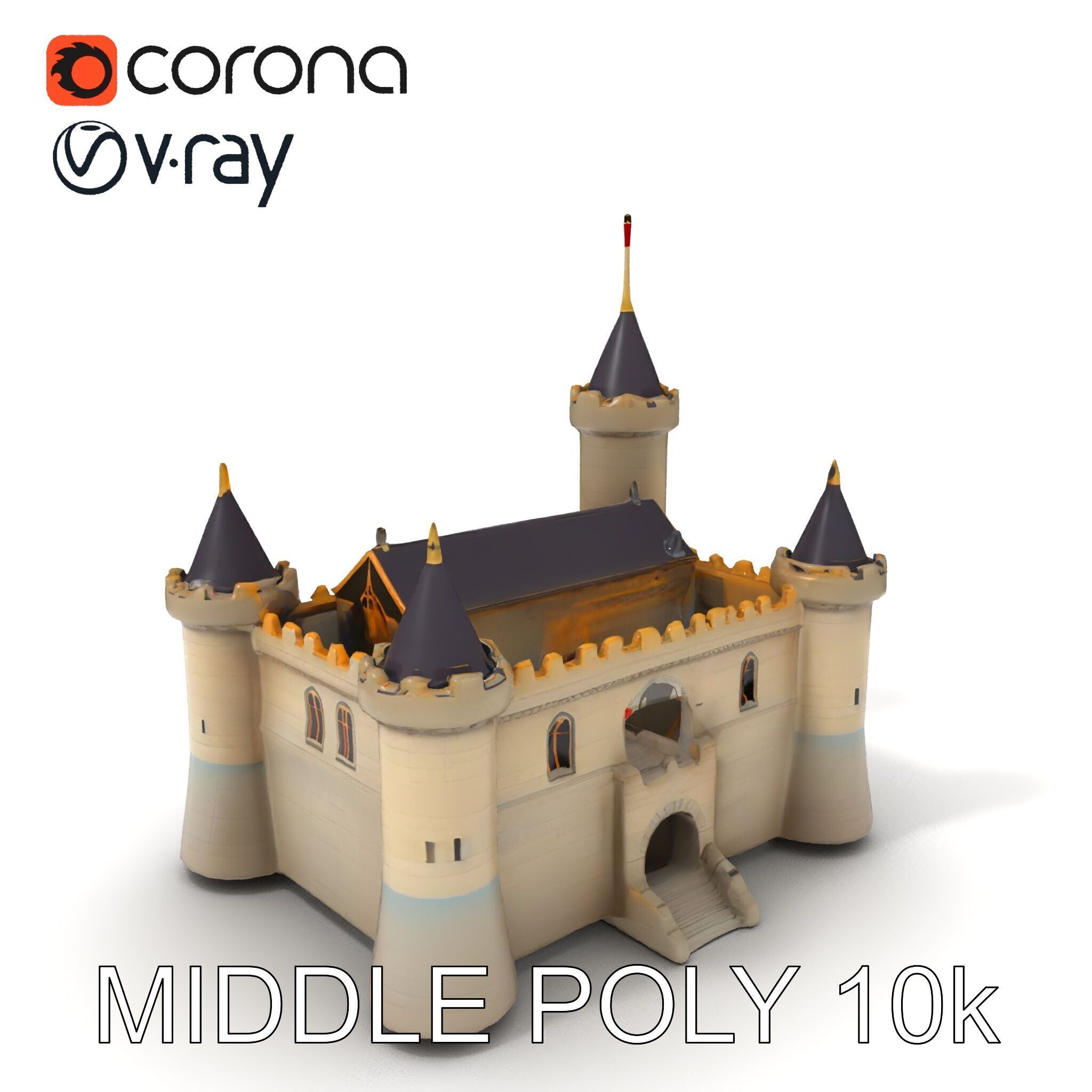 Medieval Castle Model Pack with Towers and Flags Low-poly 3D model_18