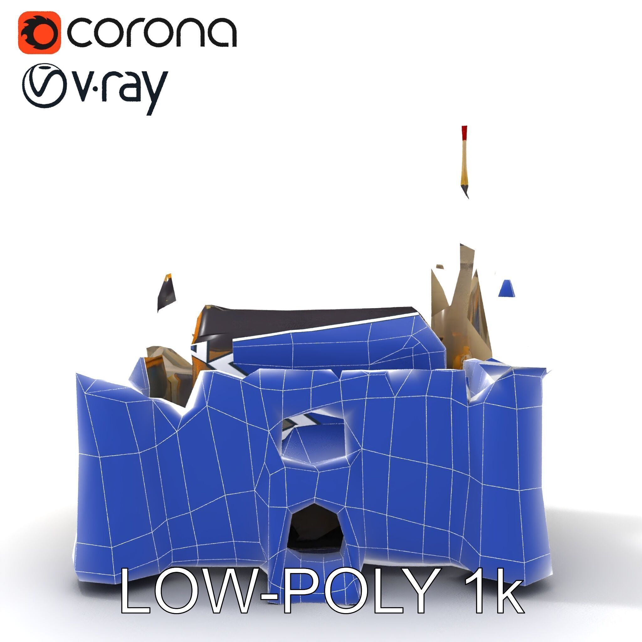 Medieval Castle Model Pack with Towers and Flags Low-poly 3D model_14