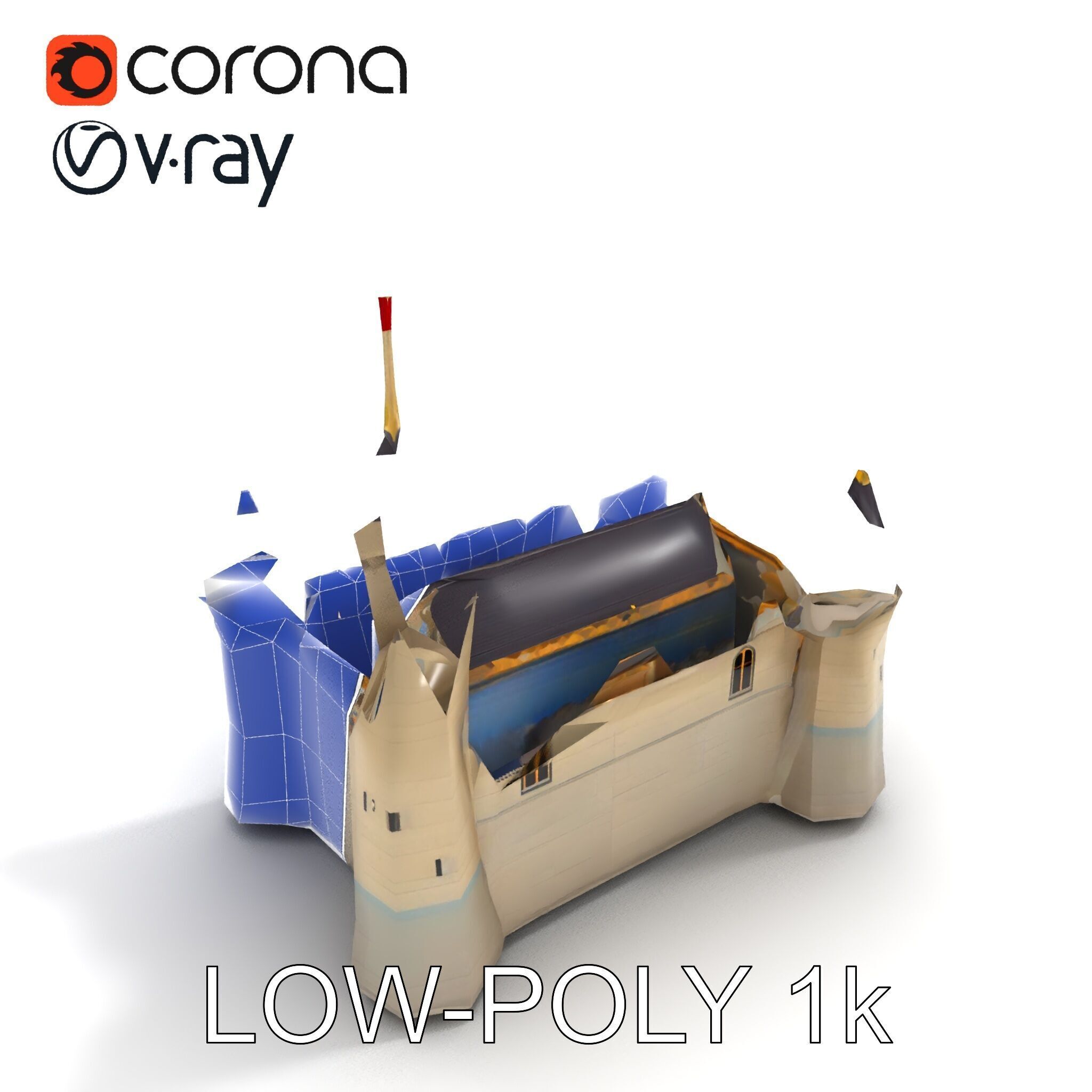 Medieval Castle Model Pack with Towers and Flags Low-poly 3D model_7