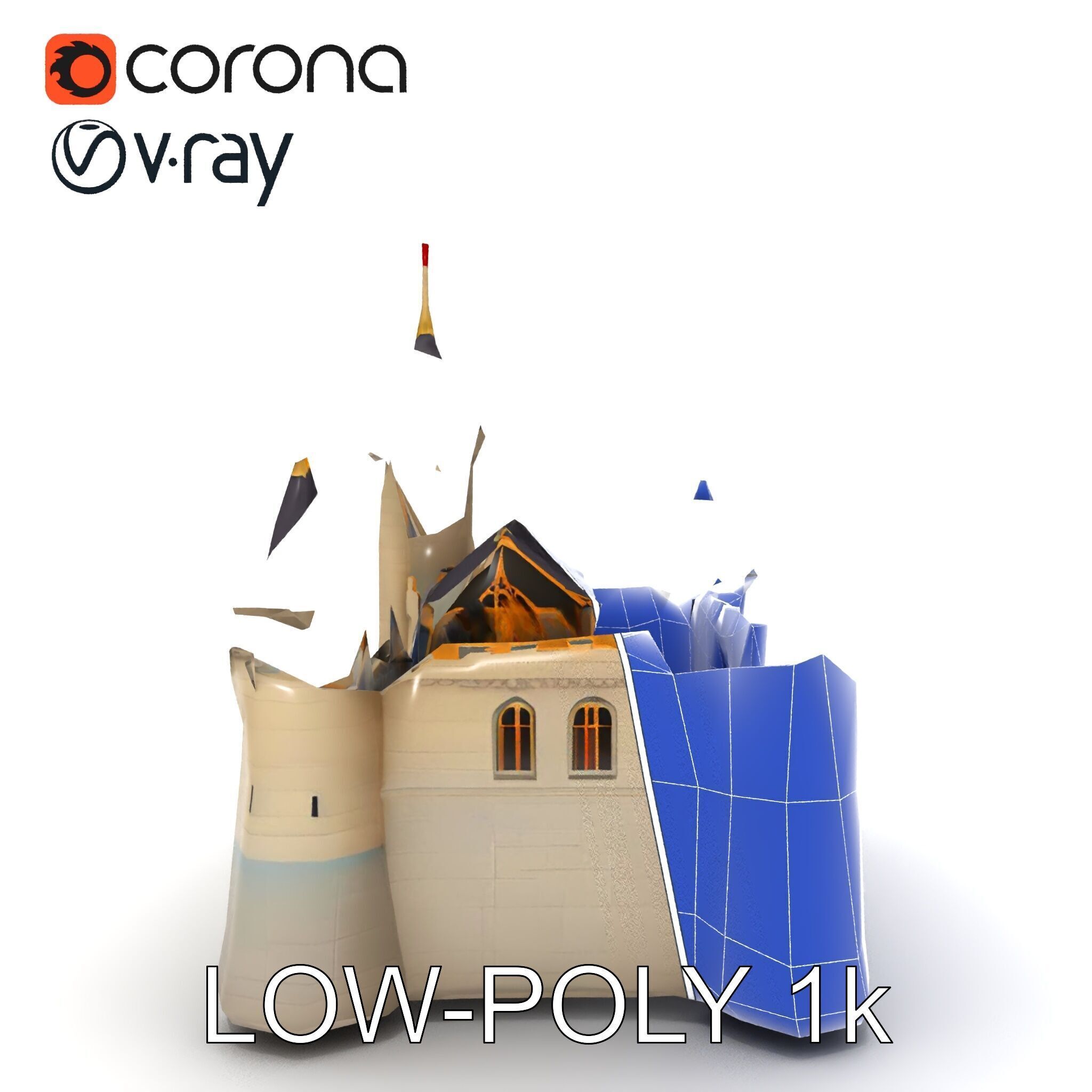 Medieval Castle Model Pack with Towers and Flags Low-poly 3D model_19