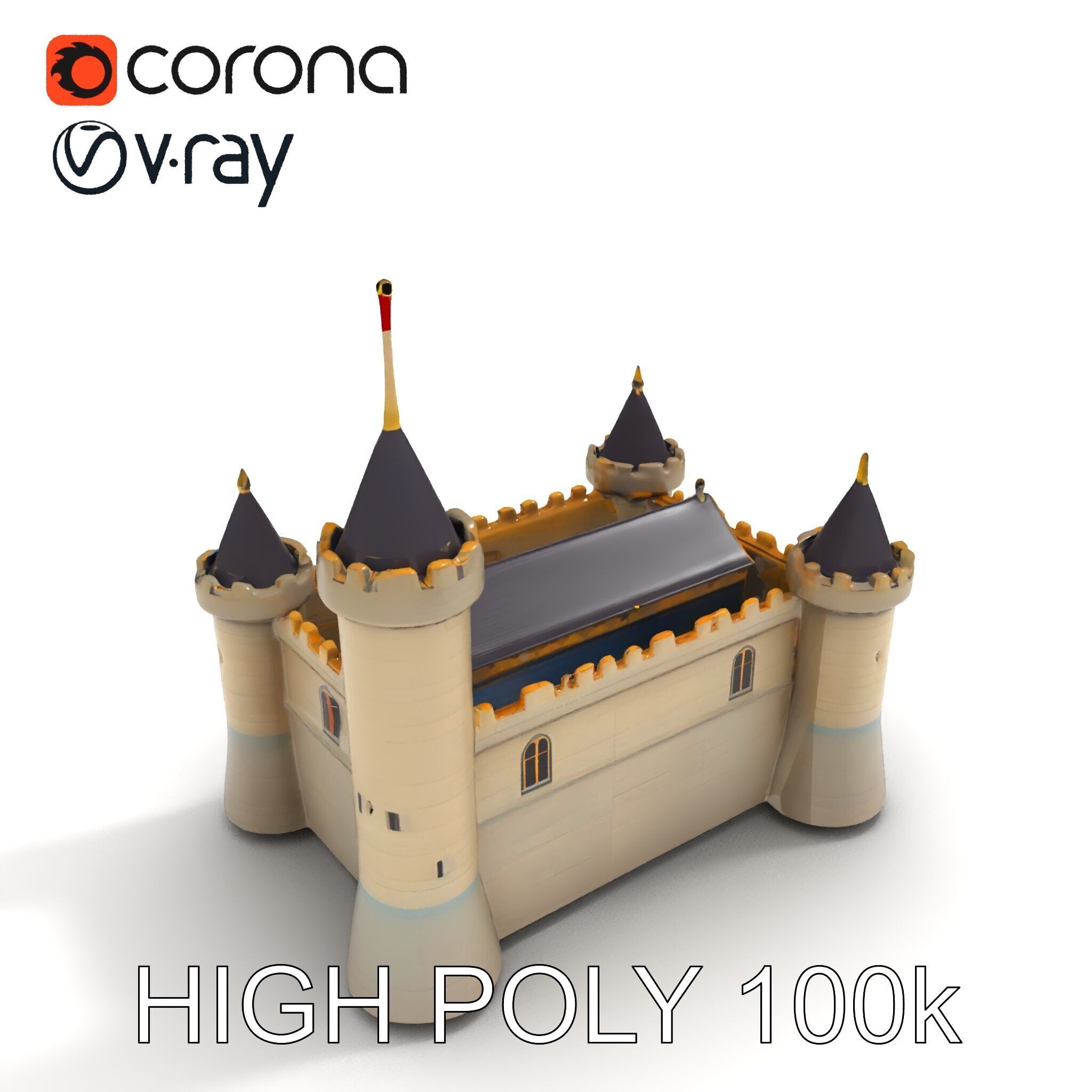 Medieval Castle Model Pack with Towers and Flags Low-poly 3D model_34