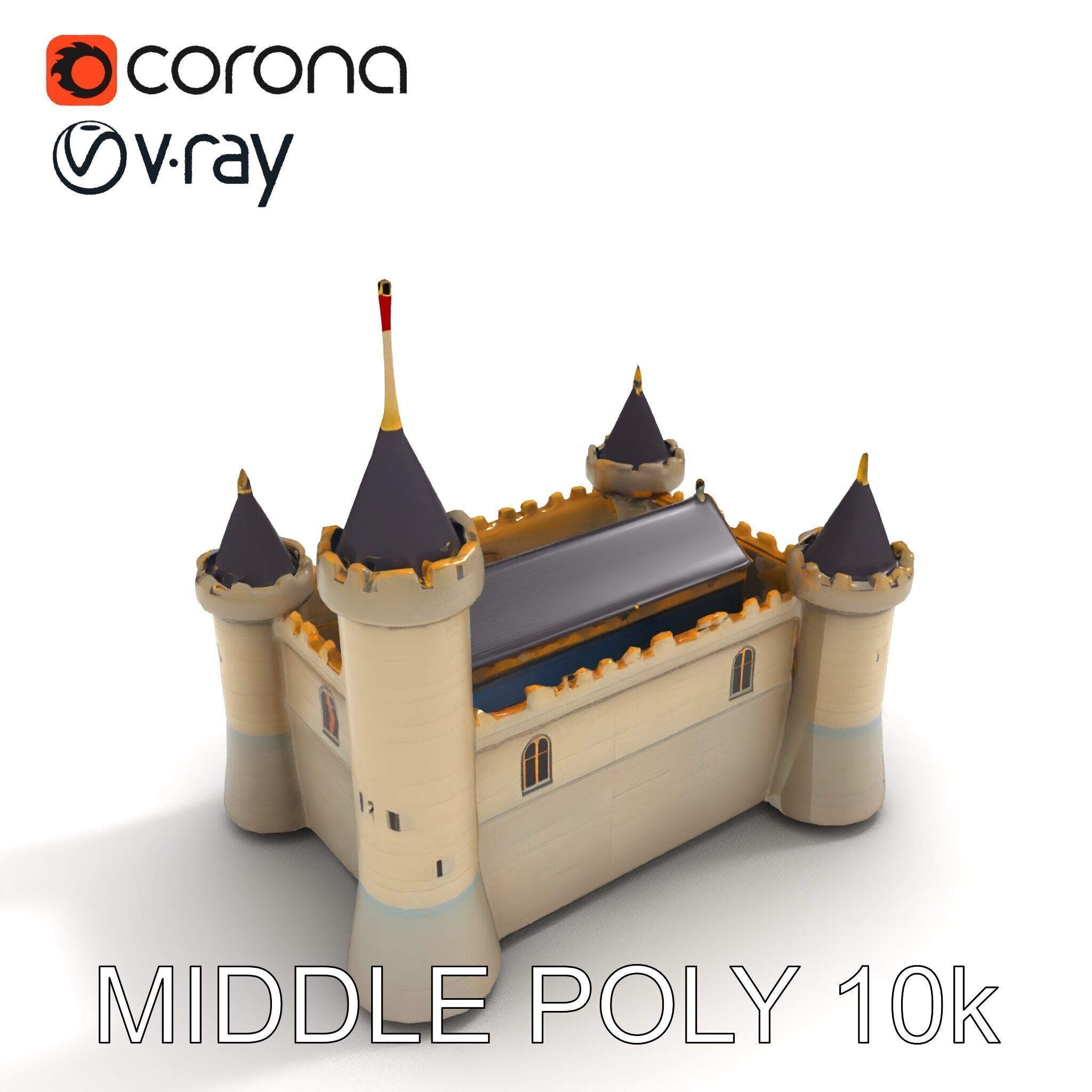 Medieval Castle Model Pack with Towers and Flags Low-poly 3D model_32