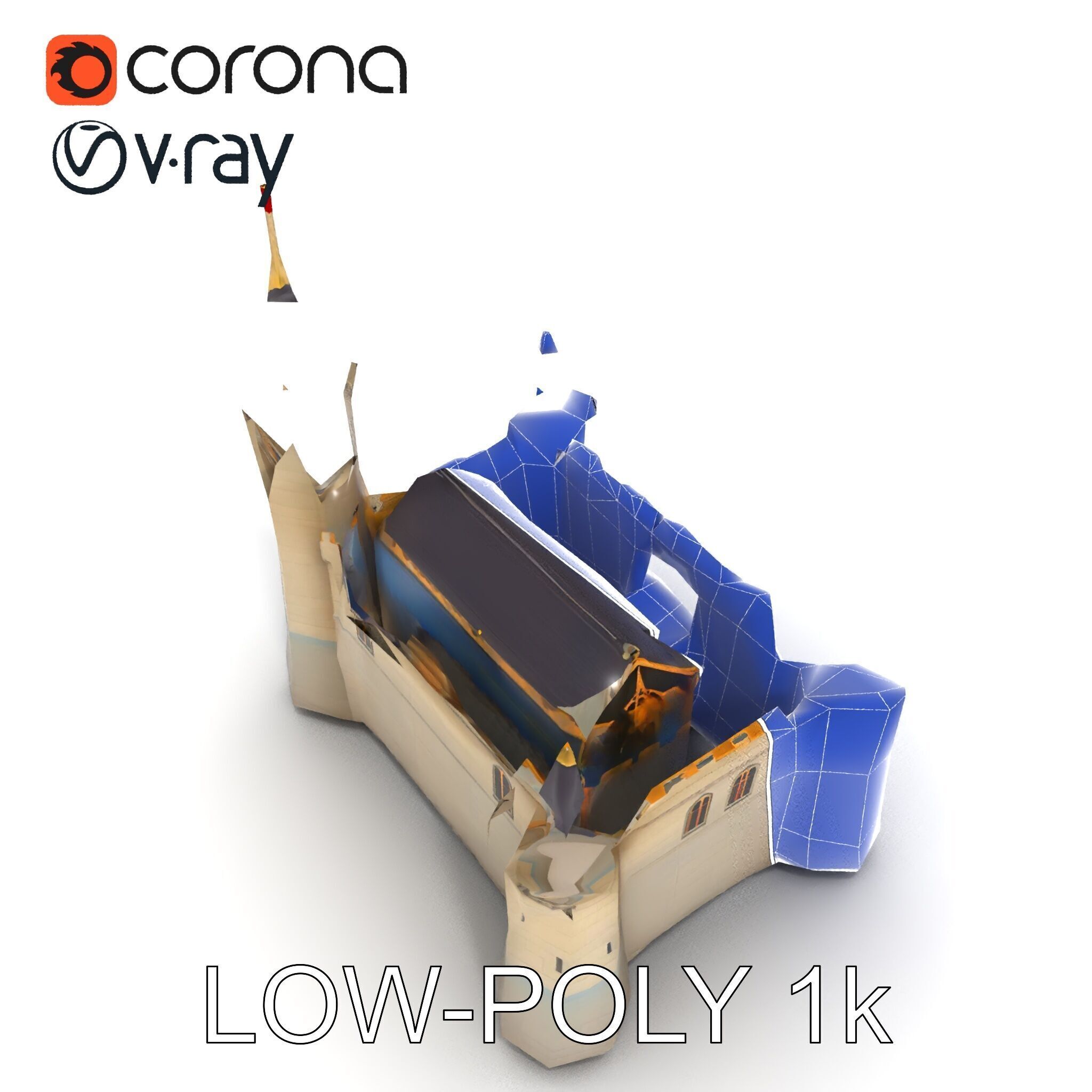 Medieval Castle Model Pack with Towers and Flags Low-poly 3D model_25