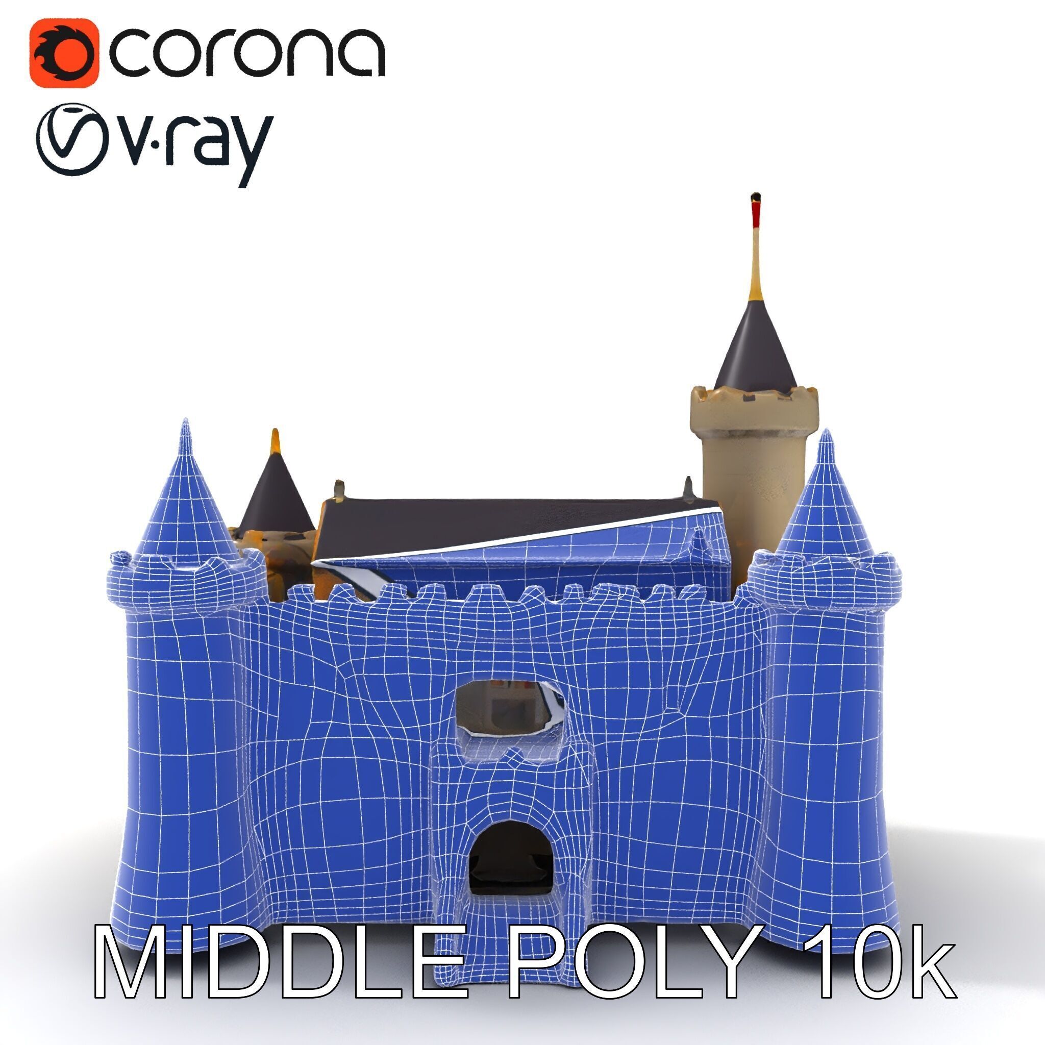 Medieval Castle Model Pack with Towers and Flags Low-poly 3D model_24