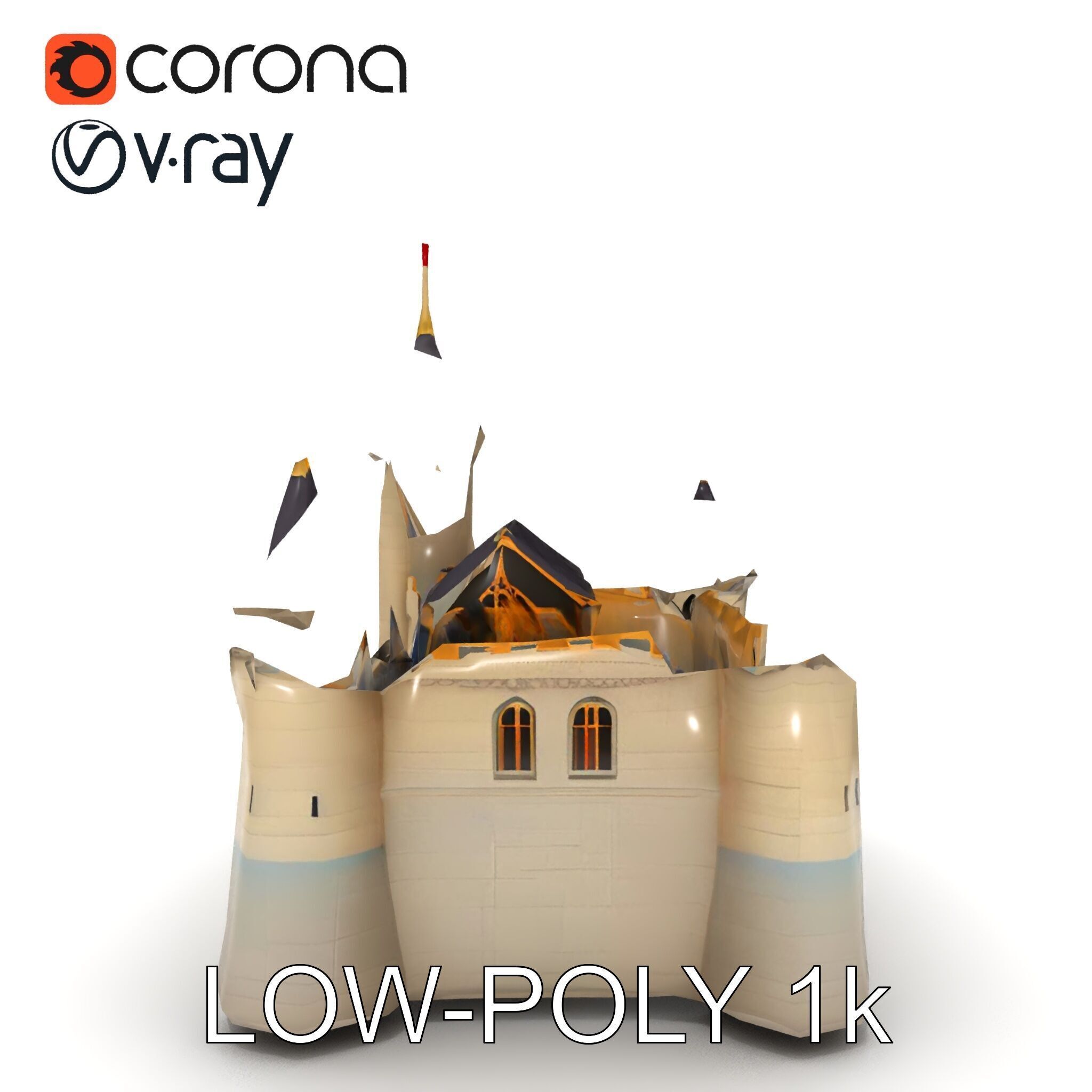 Medieval Castle Model Pack with Towers and Flags Low-poly 3D model_22