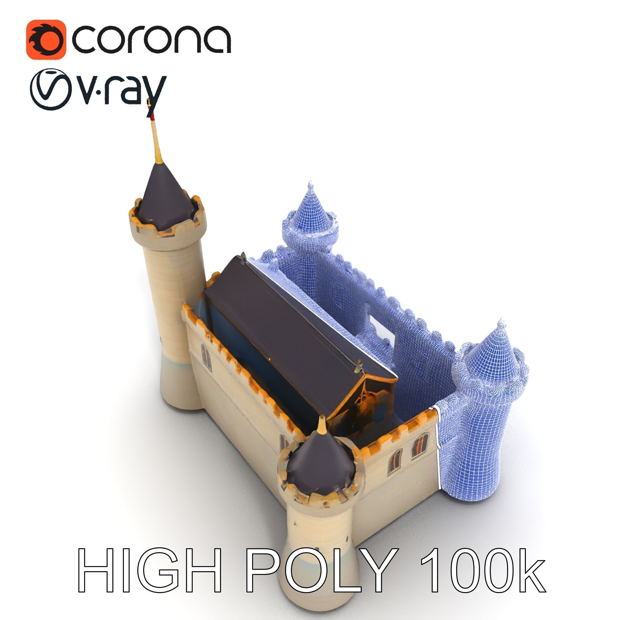 Medieval Castle Model Pack with Towers and Flags Low-poly 3D model_26