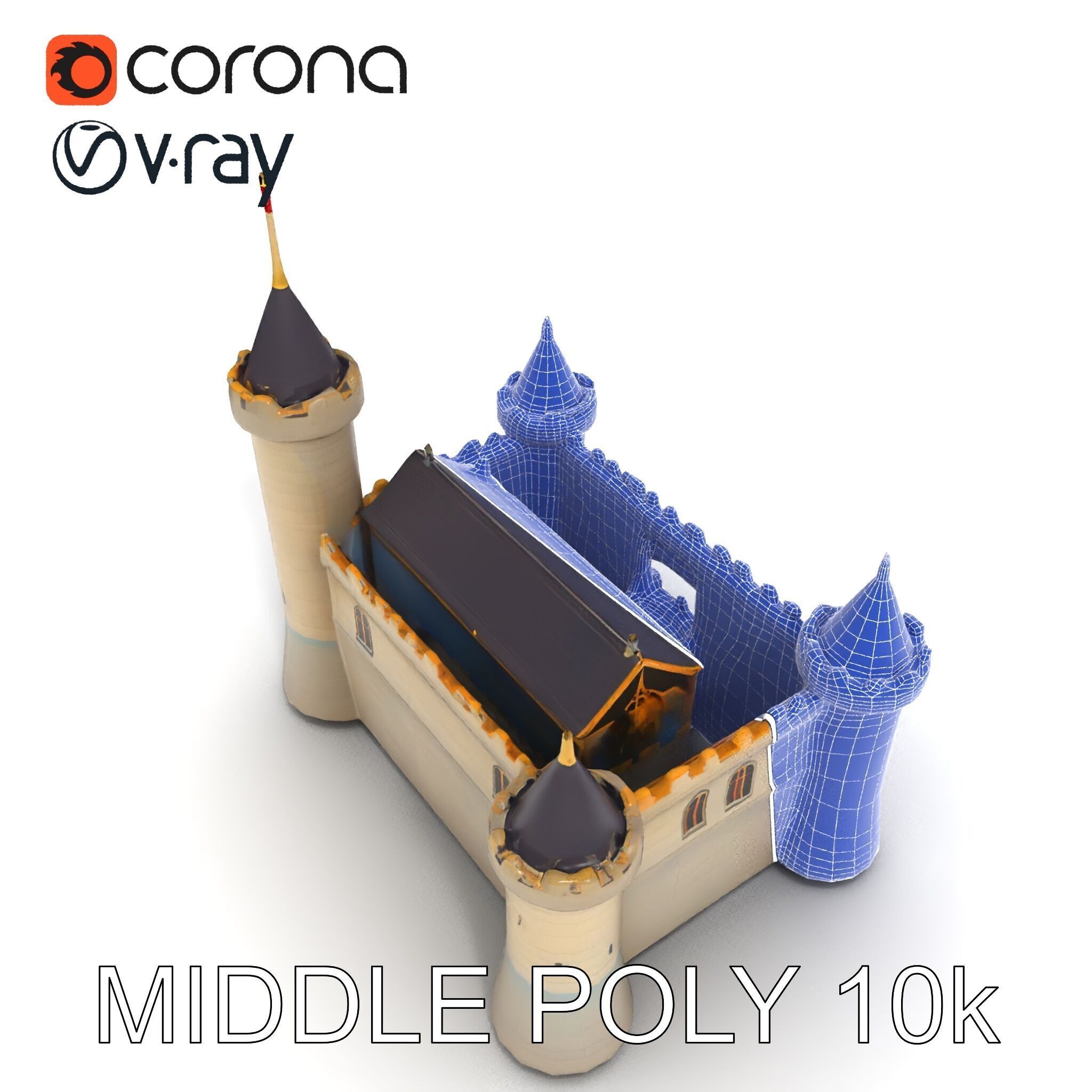 Medieval Castle Model Pack with Towers and Flags Low-poly 3D model_6