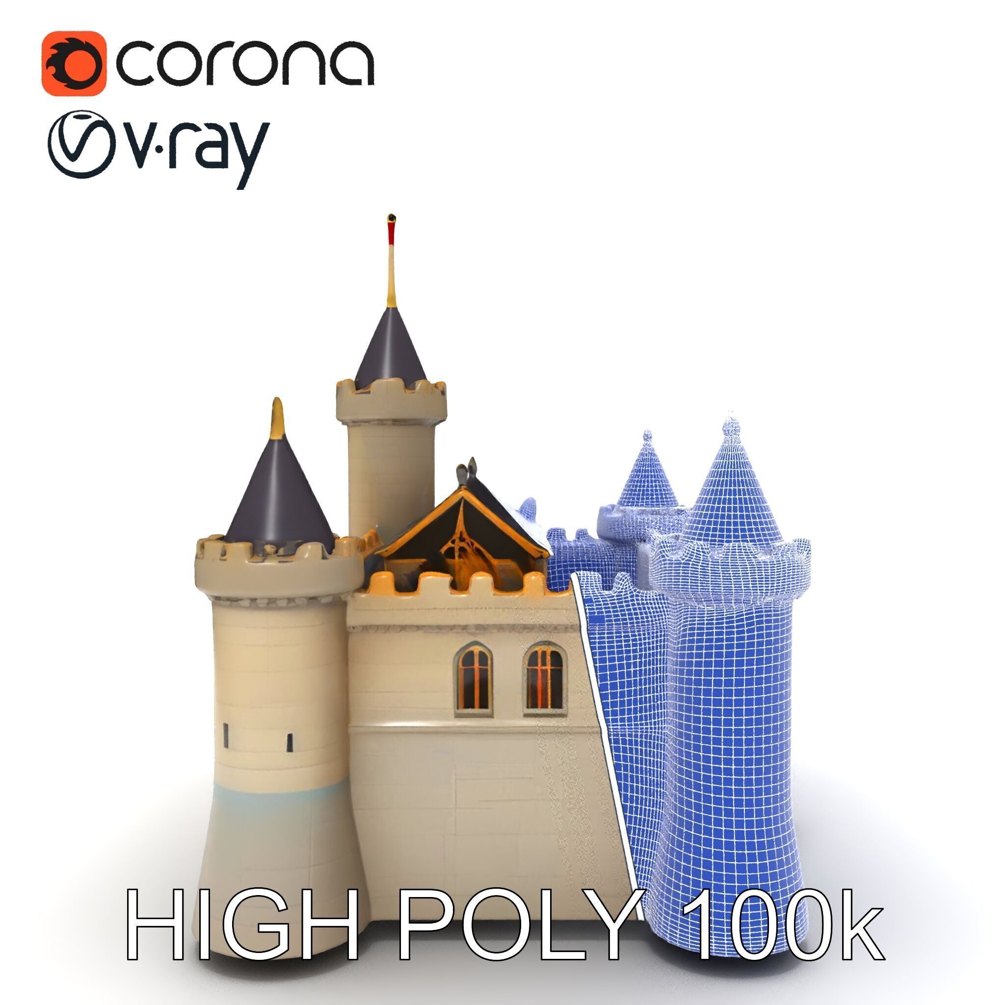 Medieval Castle Model Pack with Towers and Flags Low-poly 3D model_29