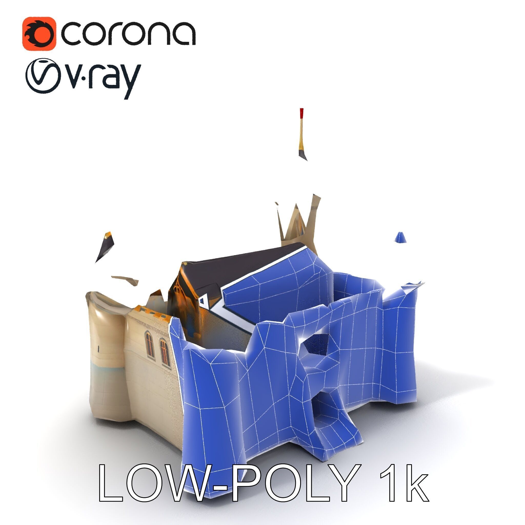 Medieval Castle Model Pack with Towers and Flags Low-poly 3D model_31