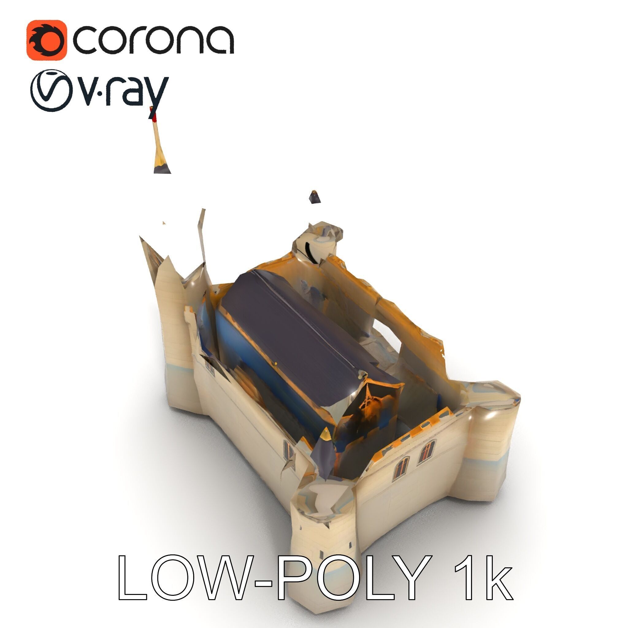 Medieval Castle Model Pack with Towers and Flags Low-poly 3D model_33