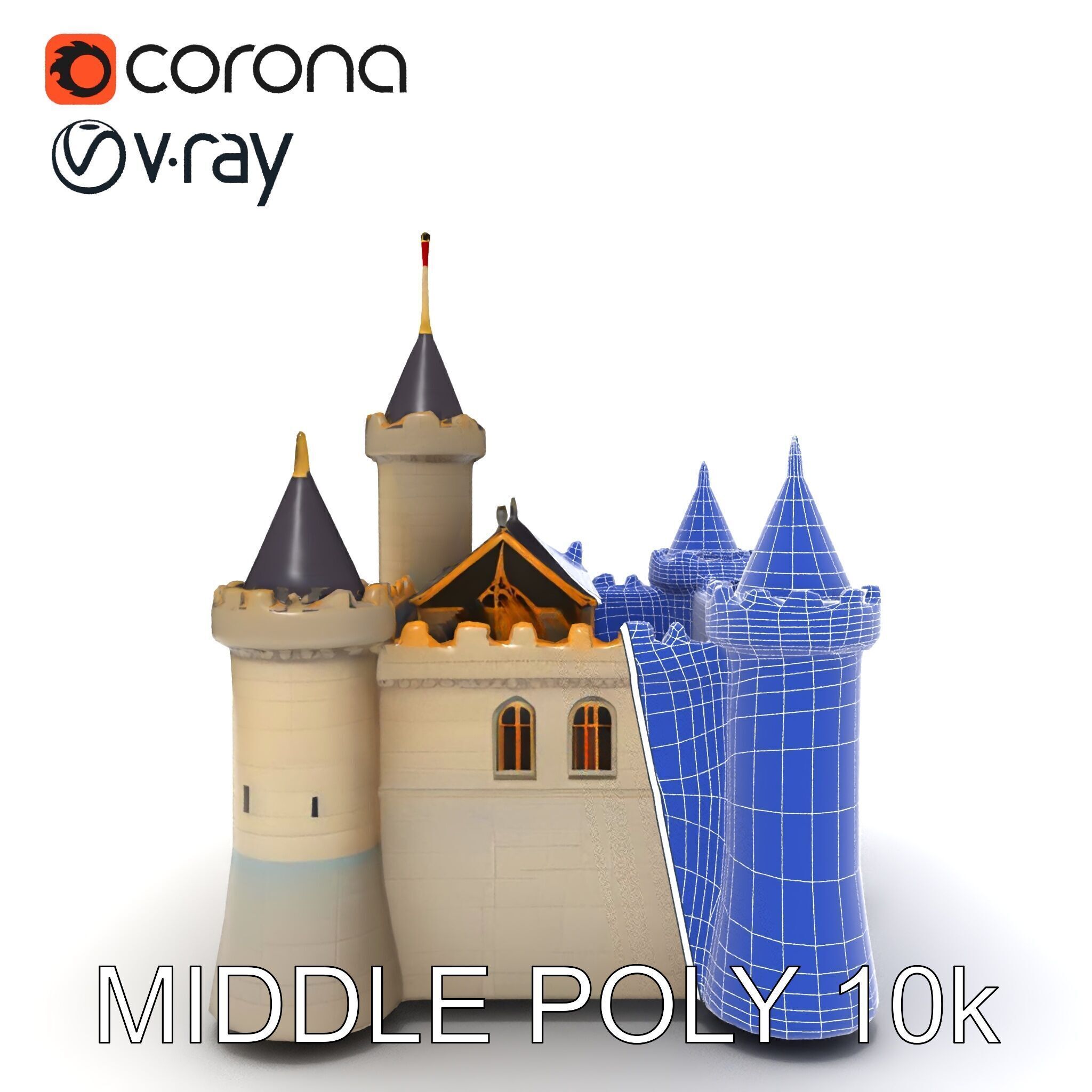 Medieval Castle Model Pack with Towers and Flags Low-poly 3D model_30