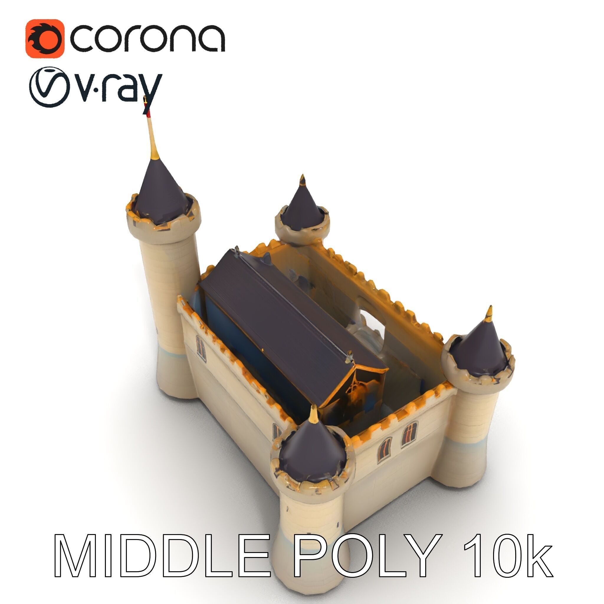Medieval Castle Model Pack with Towers and Flags Low-poly 3D model_10